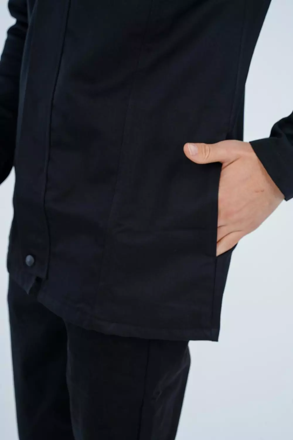 Black Half Collar Lab Coat with Zipper 6