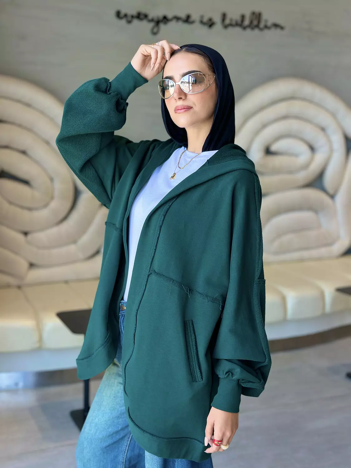 HOODED CARDIGAN IN RAIN FOREST GREEN 1