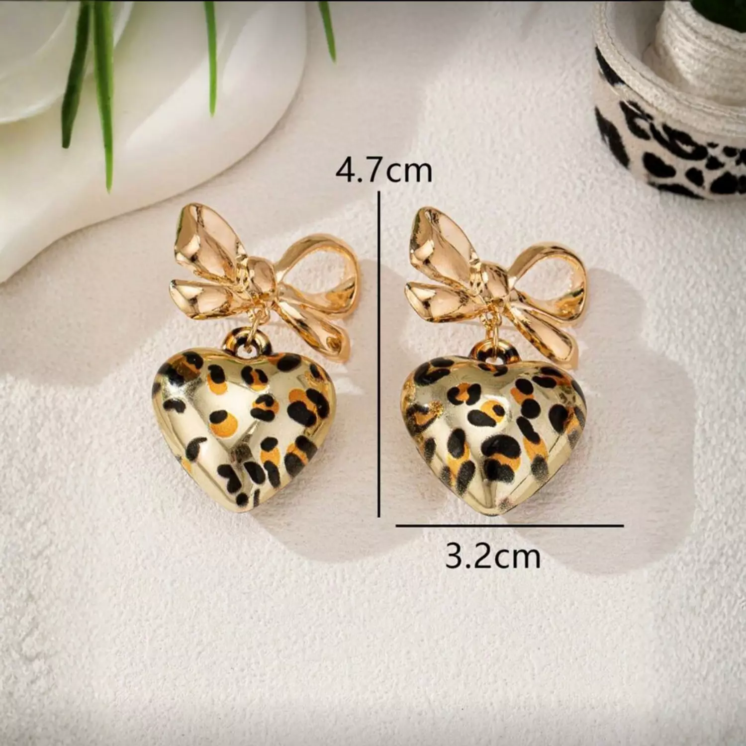 Leopard Bow & Heart Pendant Earrings 1