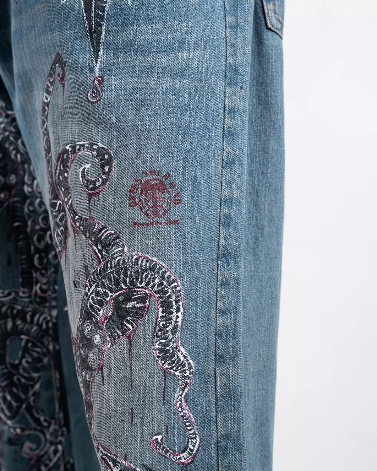 “Giant octopus “ 1of1 hand-printed &painted denim pants 6