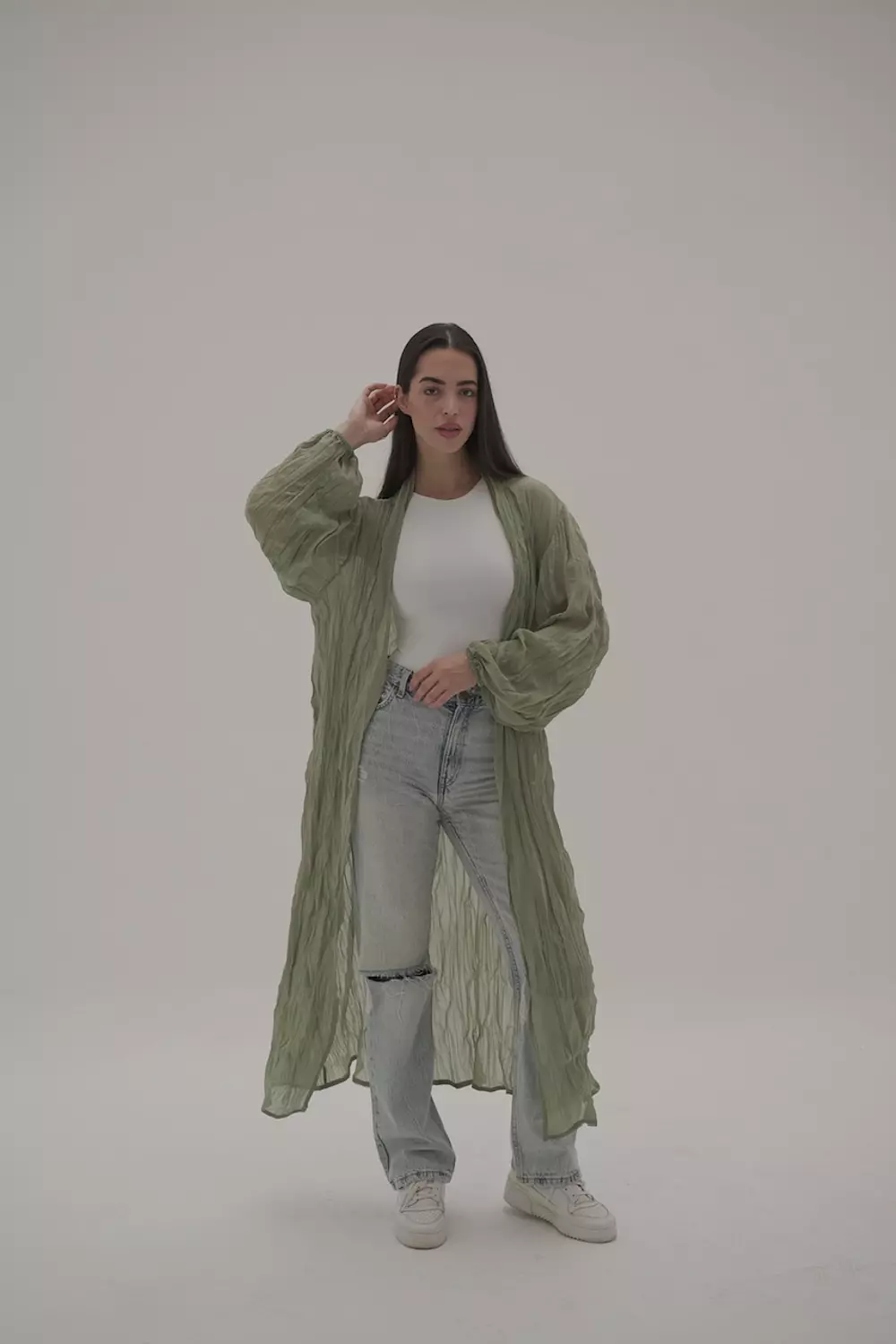  crushed chiffon kimono in sage 1
