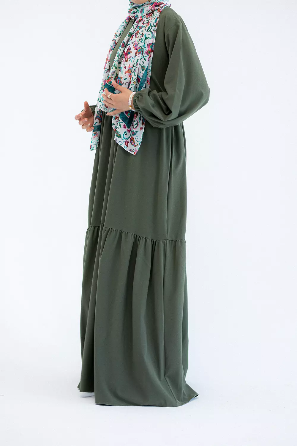 Plain Olive Dress with buttons and adjusting belt 1