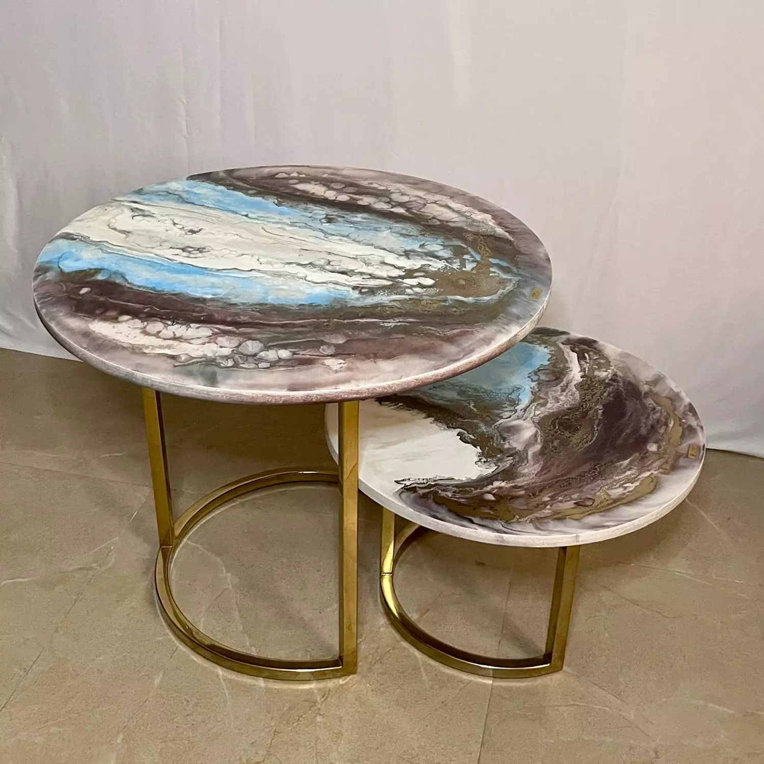 Light Blue & Maroon Center Tables set of 2 image
