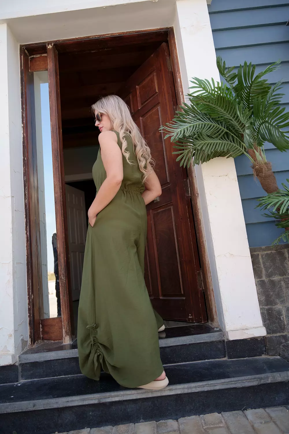 Wide Leg Linen Jumpsuit - Dark Blue 10