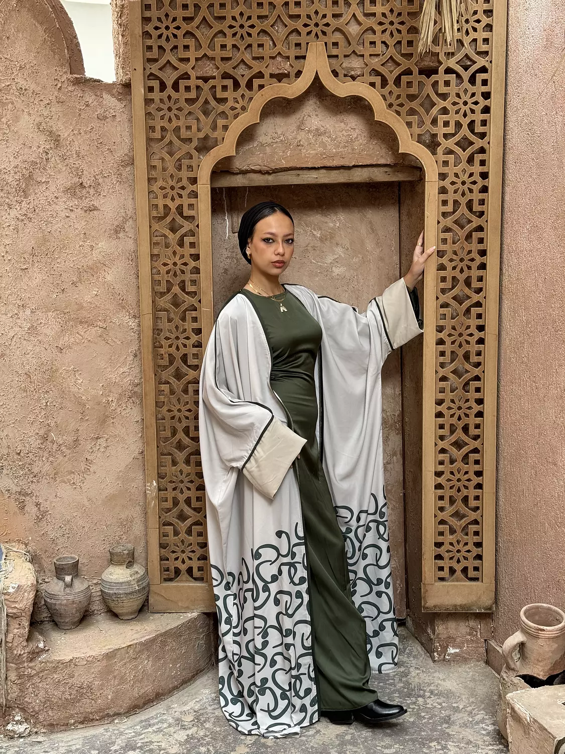 Green Arabic Letters Kaftan 4