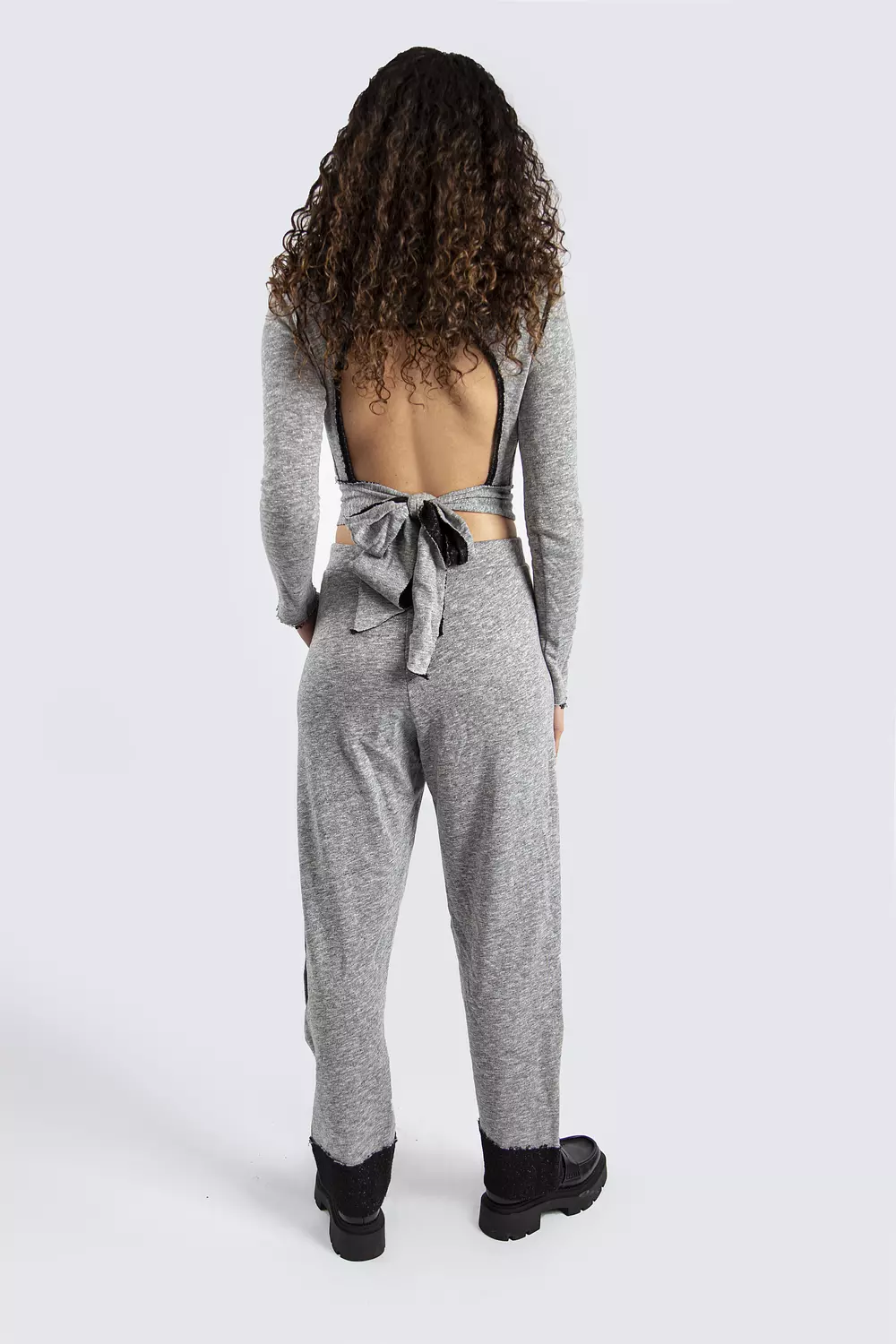 Grey Slit Pants and Backless Top Set 2
