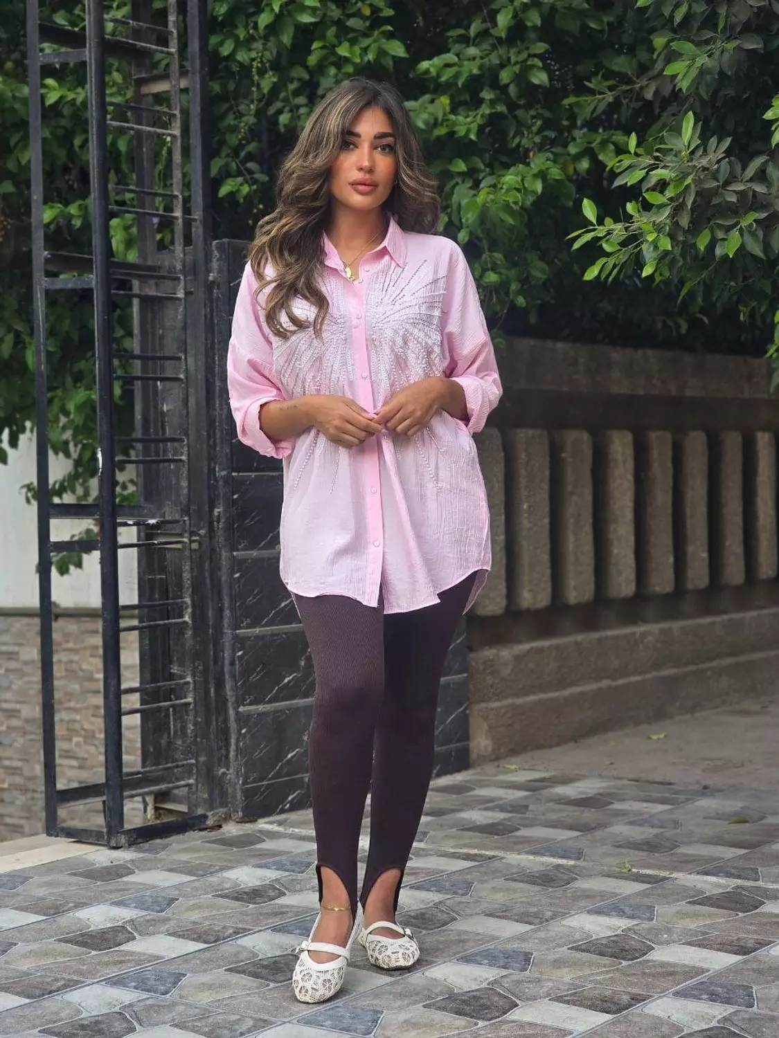 Brown cotton ribbed ankle legging  image