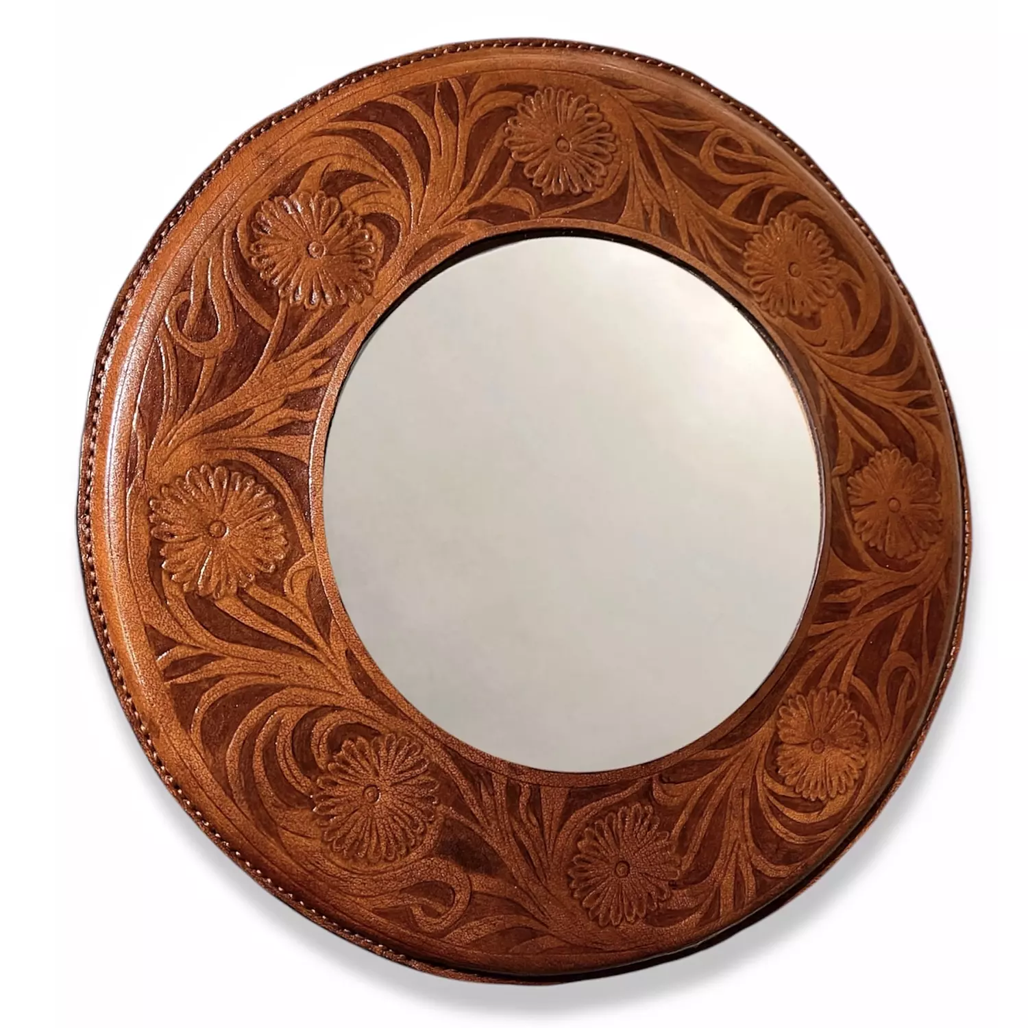 Tooled floral leather mirror 3