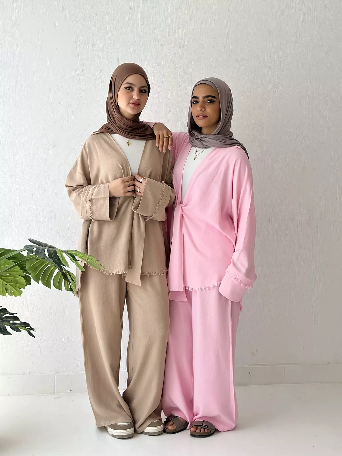 Front Knot Linen Set In Café 4