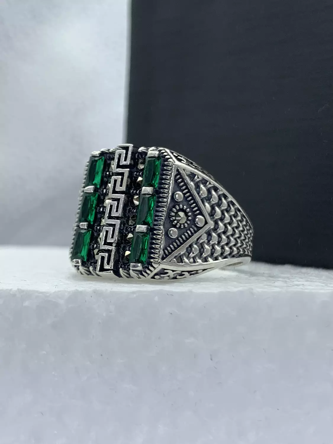 Green stones ring hover image