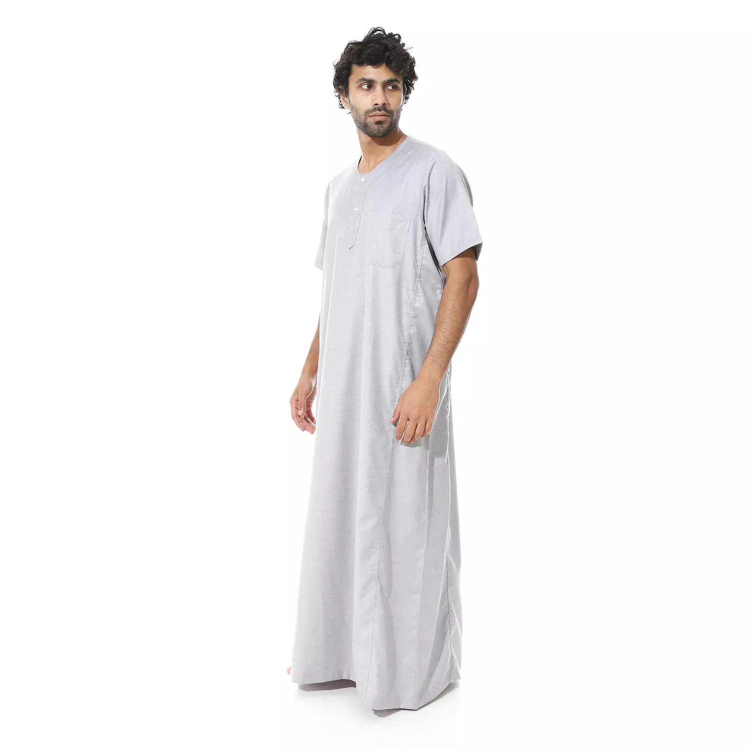 Men Galabeya Short Sleeves - Linen - 2265 - Light Grey  hover image