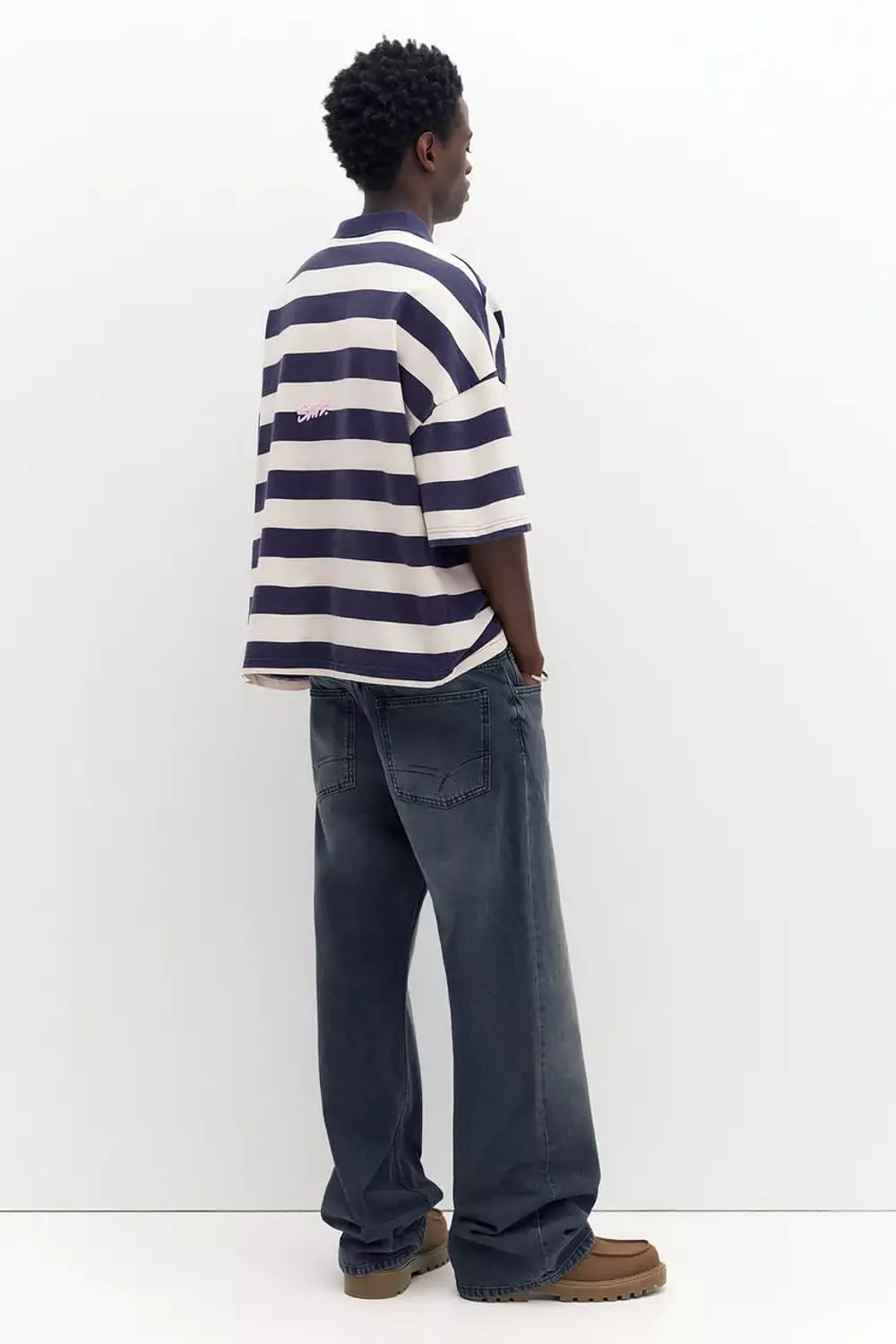 PULL&BEAR STRIPED POLO SHIRT - BLUE/GREY 7