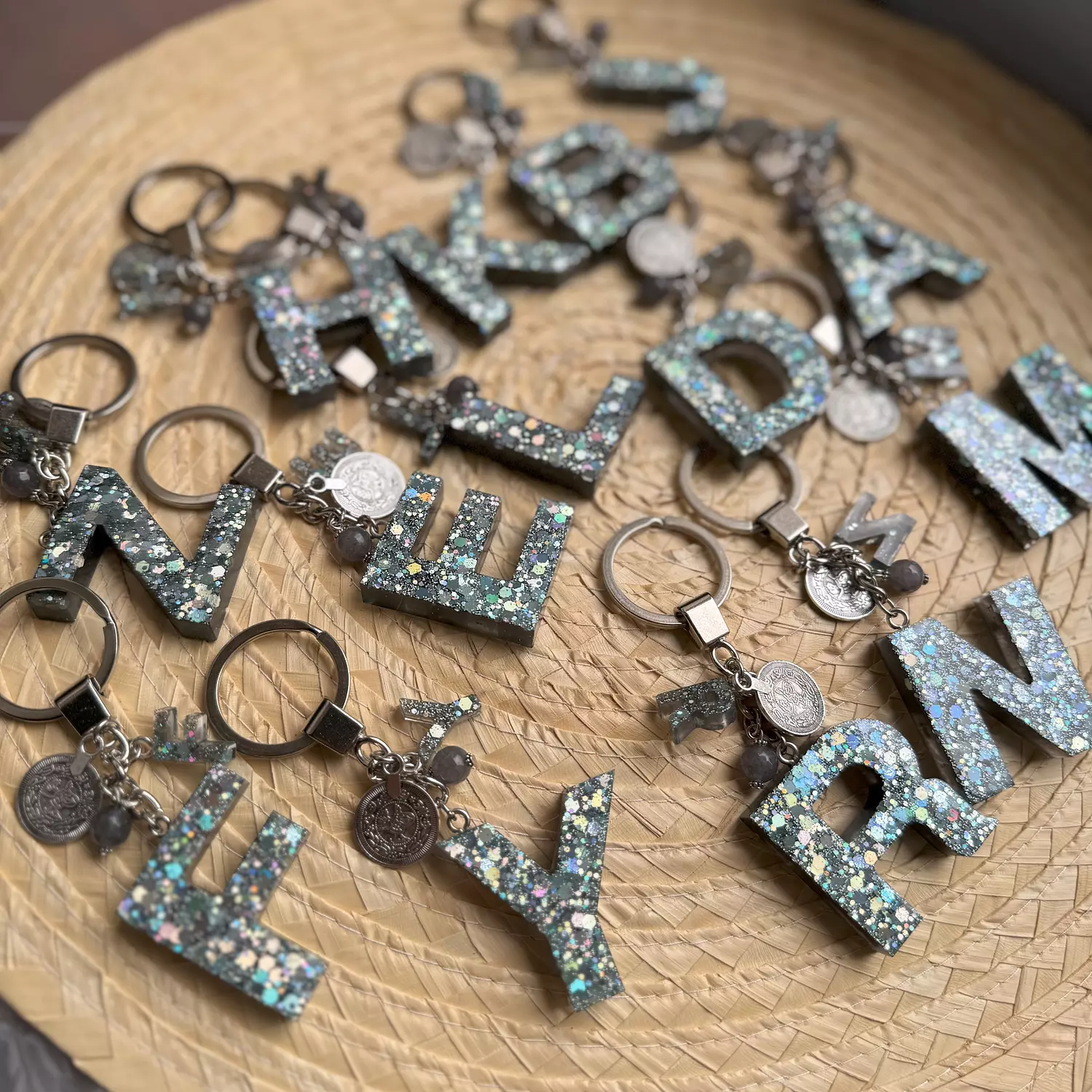 Resin Letters Keychain ( Glitter Space Grey ) "By Order"
