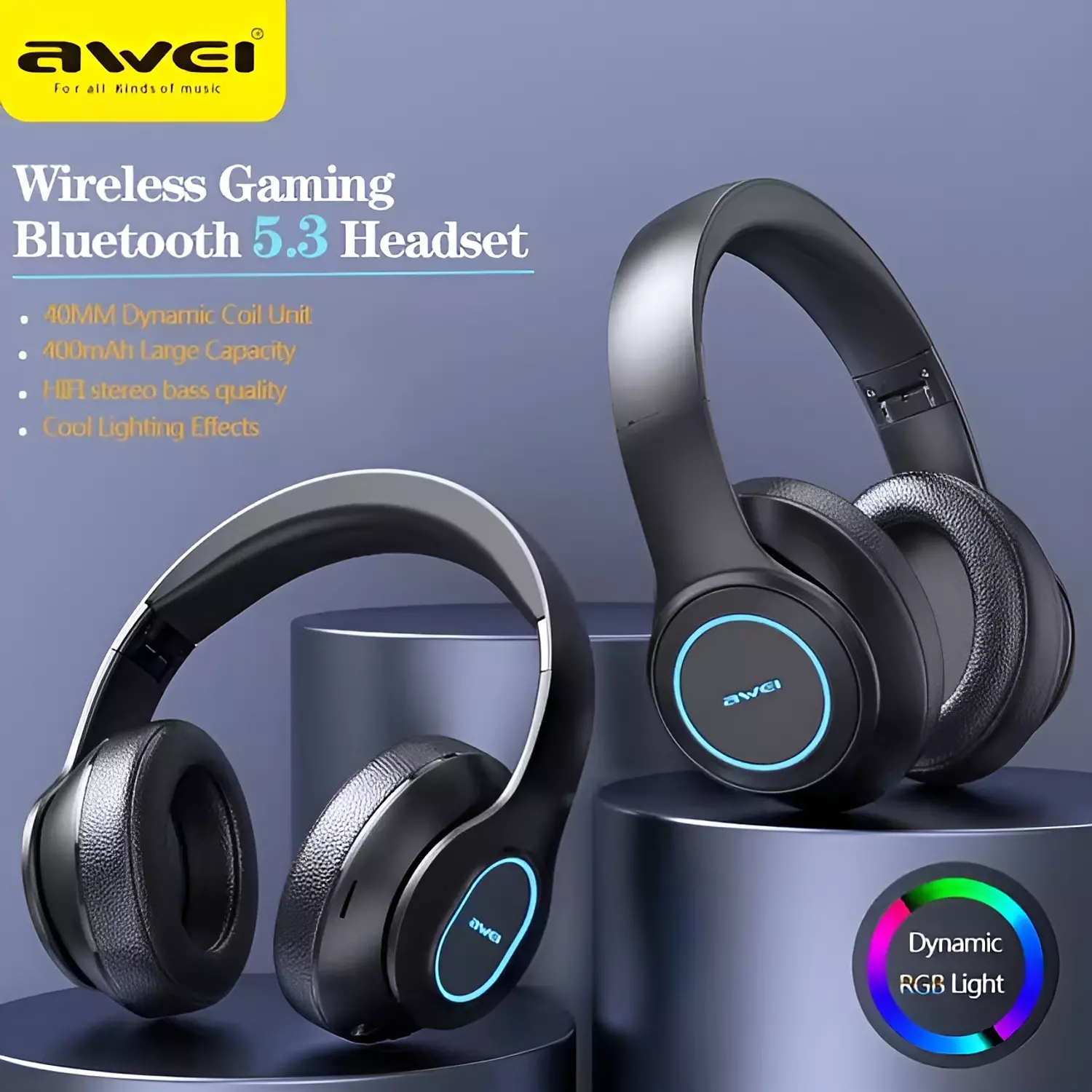 AWEI A100BL Wireless Stereo Headphones, Bluetooth 5.3, FM Radio, Powerful Sound 8