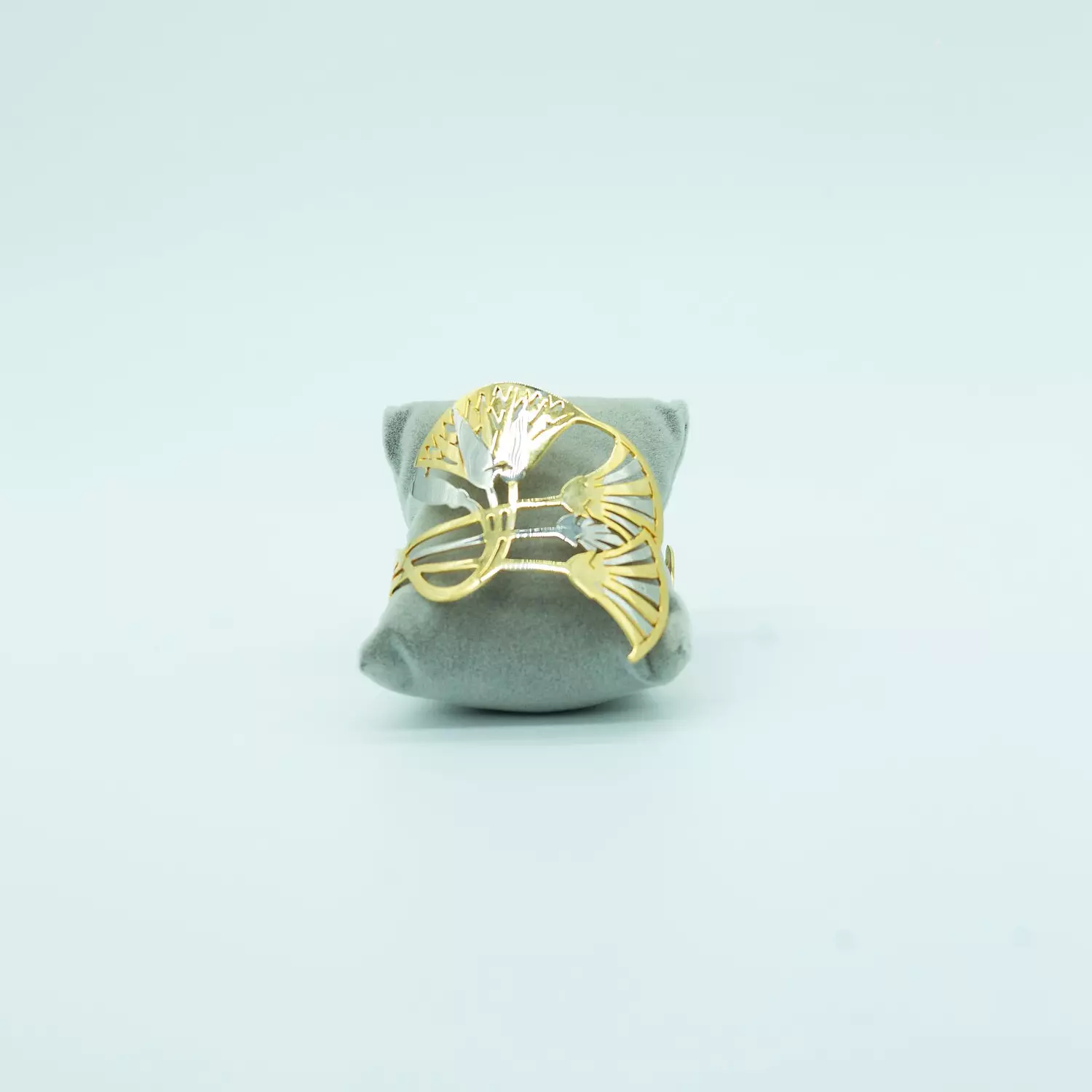 Hand-carved copper bracelet, gold and platinum plated - free size - lotus flower image