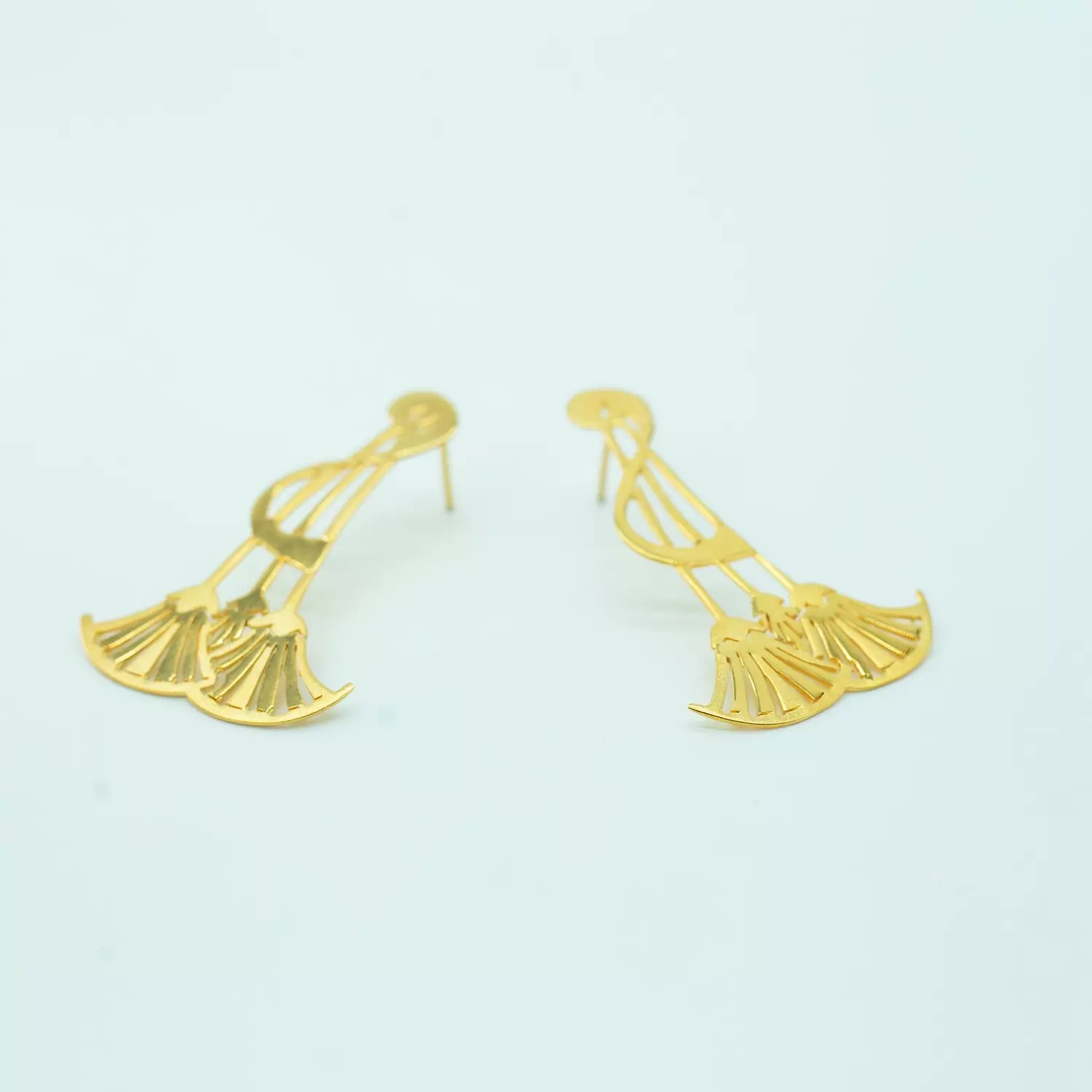 Hand-carved copper earrings, gold and platinum plated, lotus flower 3
