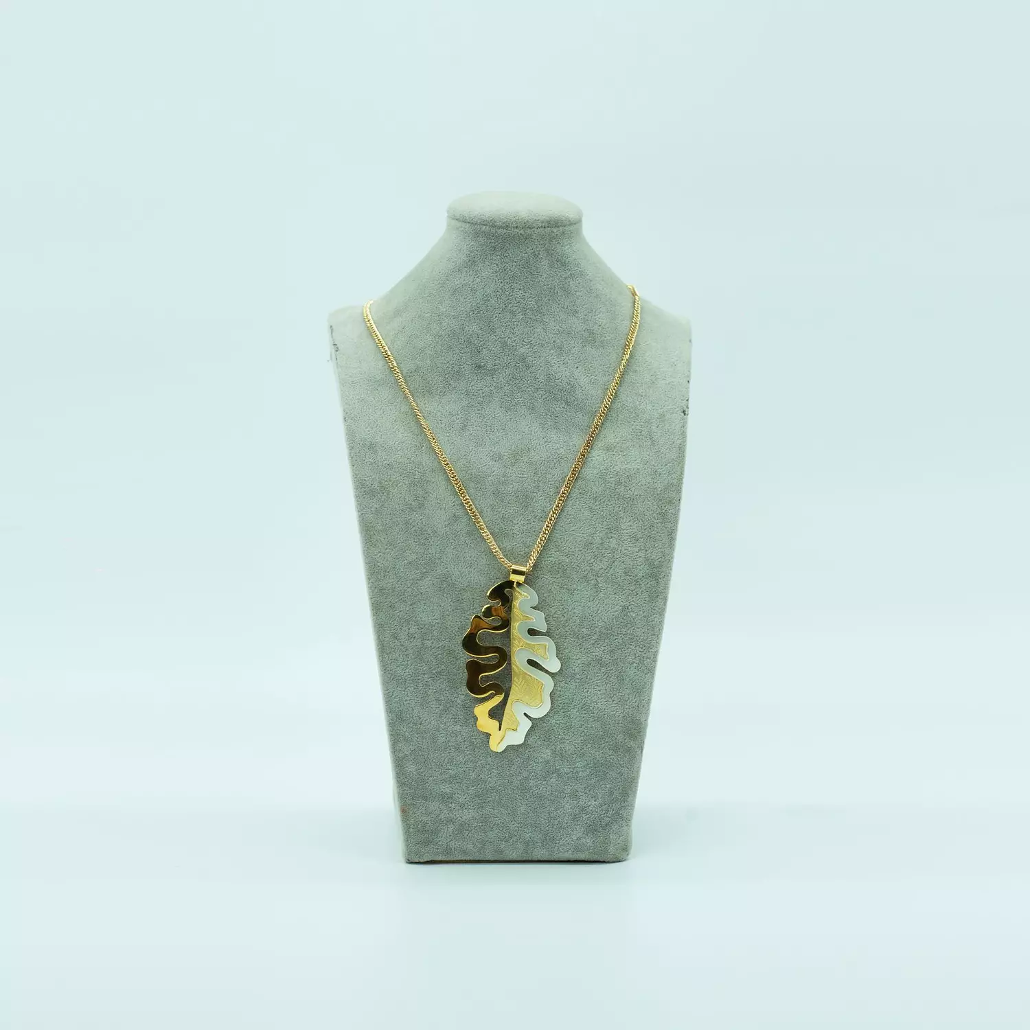 Two-layer brass chain plated with matte and shiny gold, silver and platinum - 60 cm - Mulberry leaf hover image