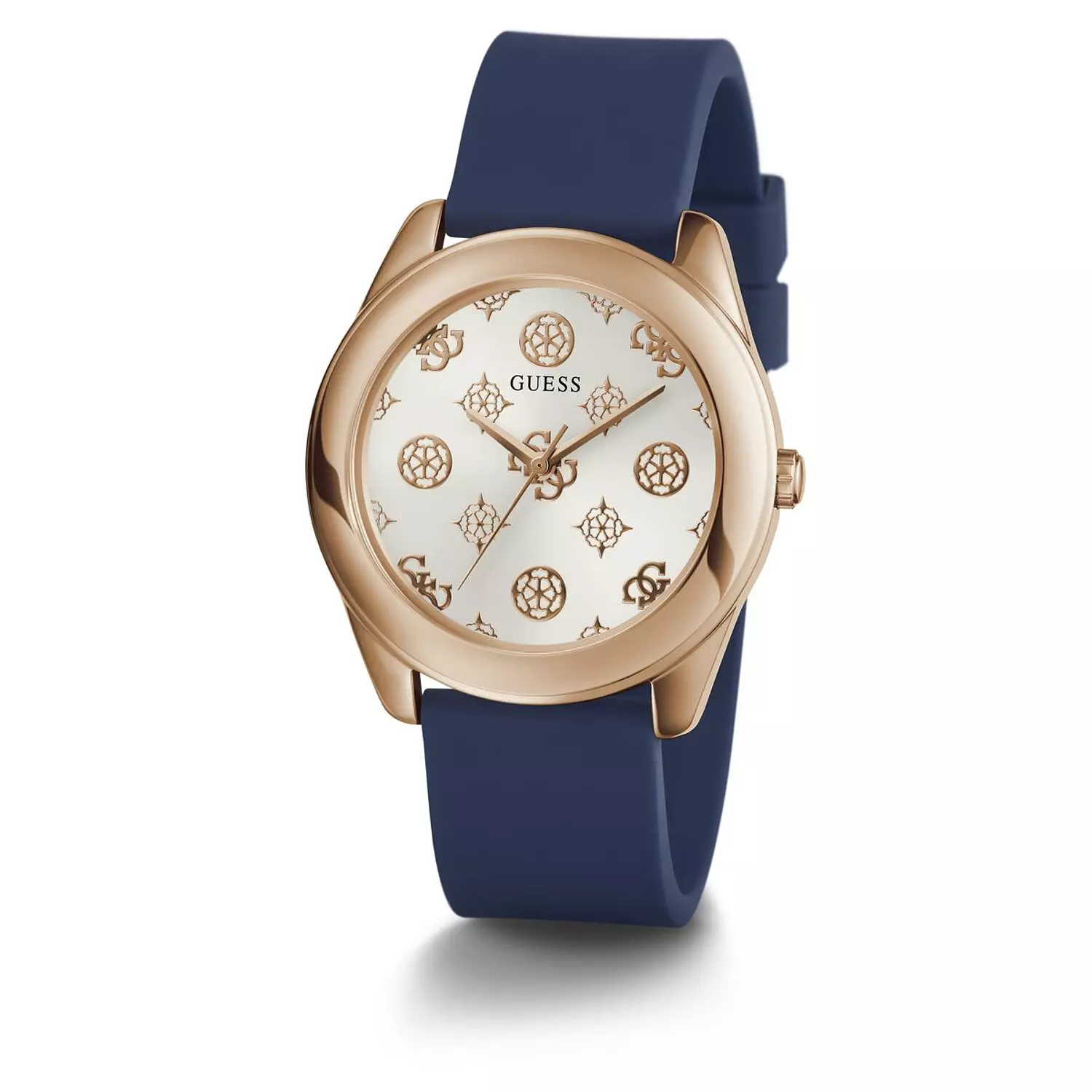 GUESS Ladies 40 Blue & Rose Gold-Tone Analog Trend Watch Blue Silicone Strap GW0107L4 1