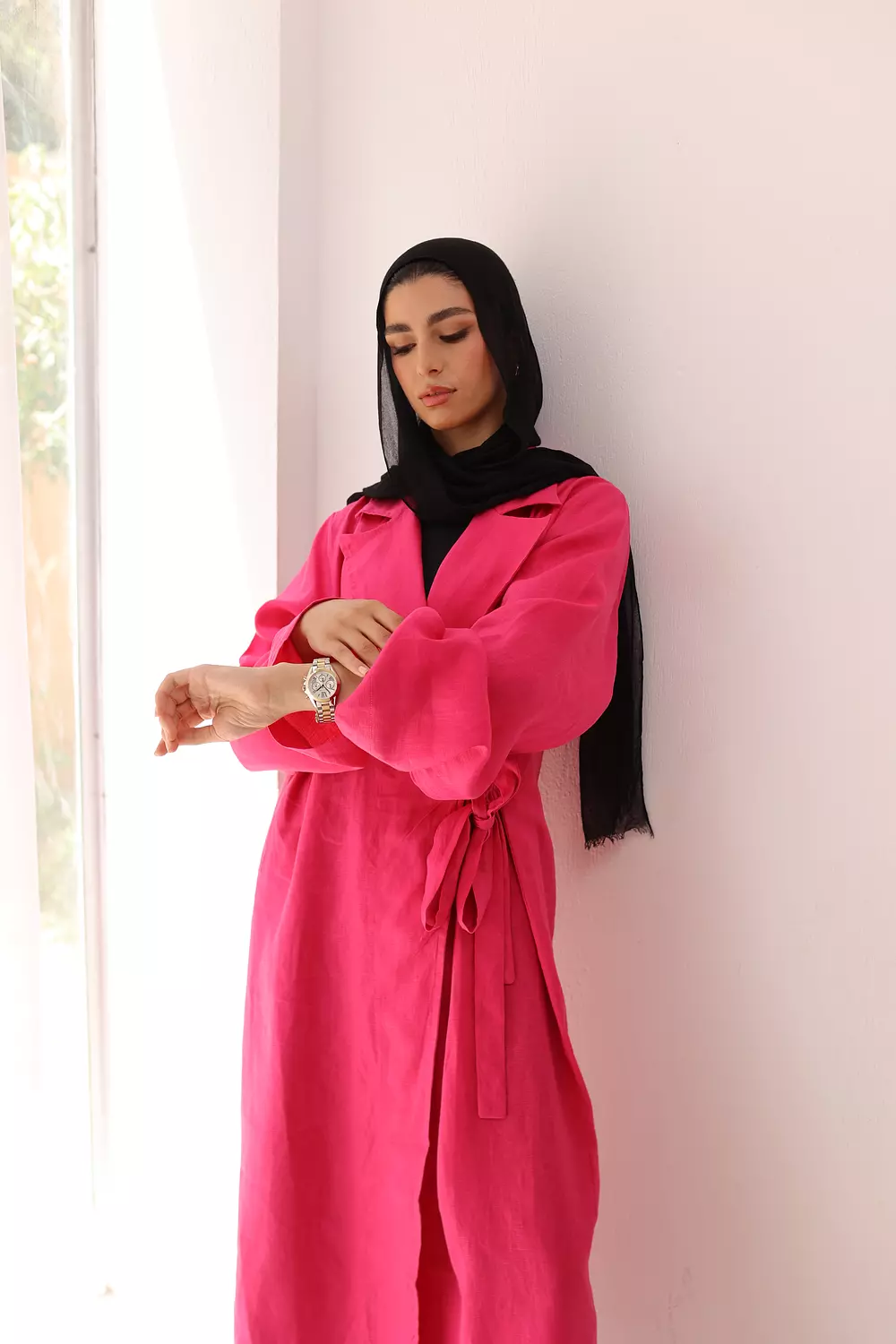 Side-tie linen dress in foshia 2