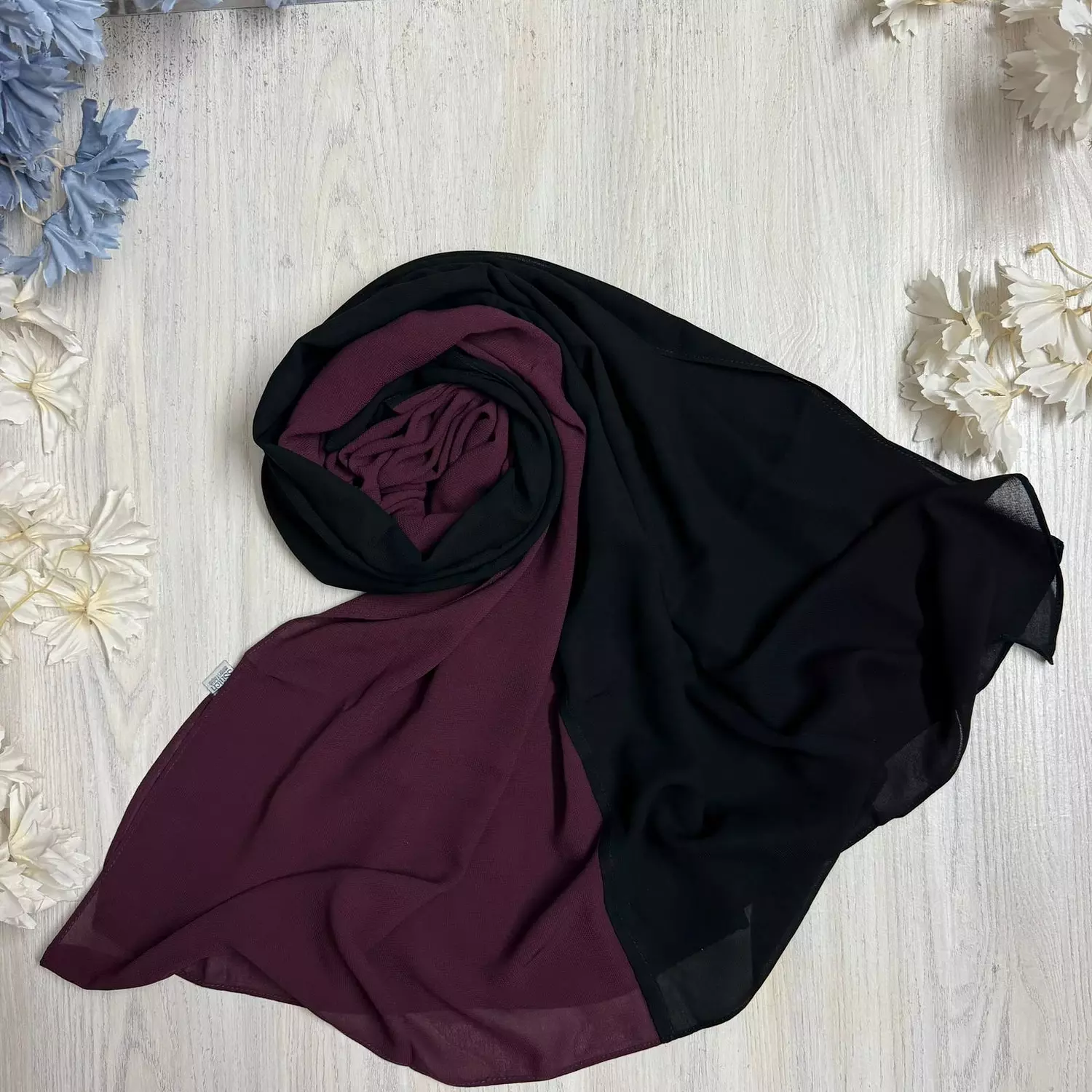 Mirage Hijab- ( Black | Burgundy 063)   image