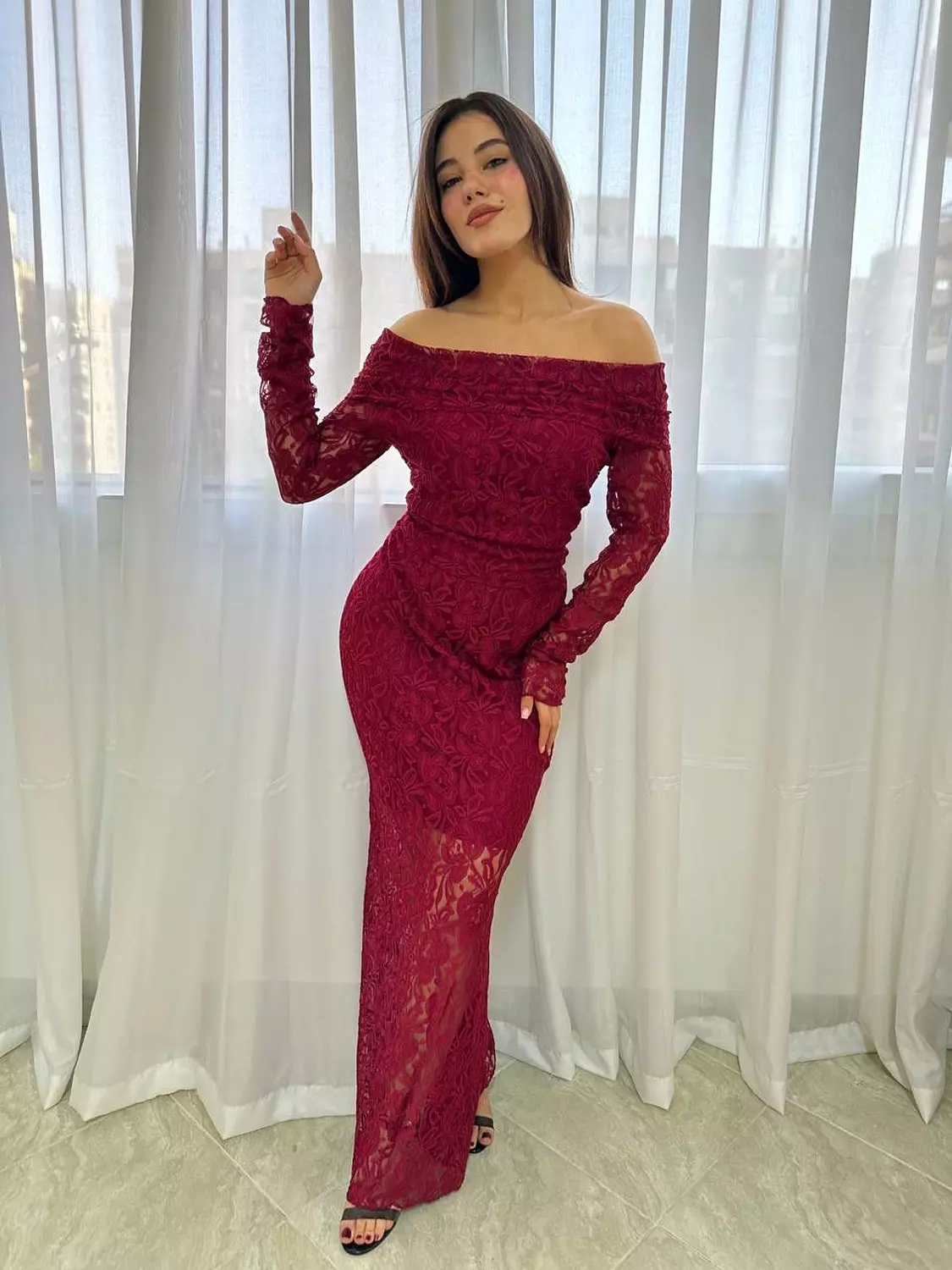 Guipure Lace Off-Shoulder Maxi Dress – With Sheer Lace Detail 6