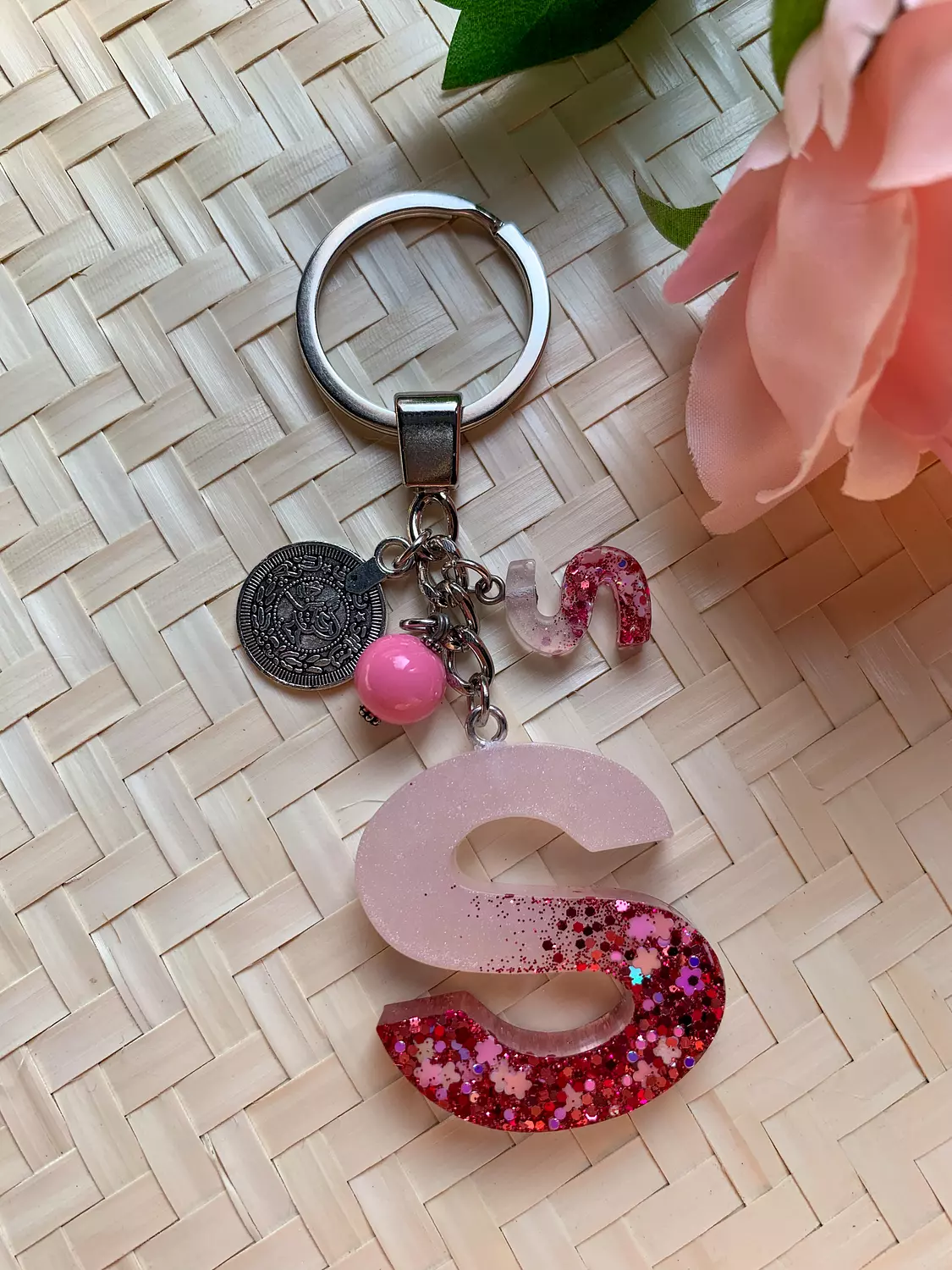 Resin Letters Keychain ( Glitter Pink ) "By Order"  14