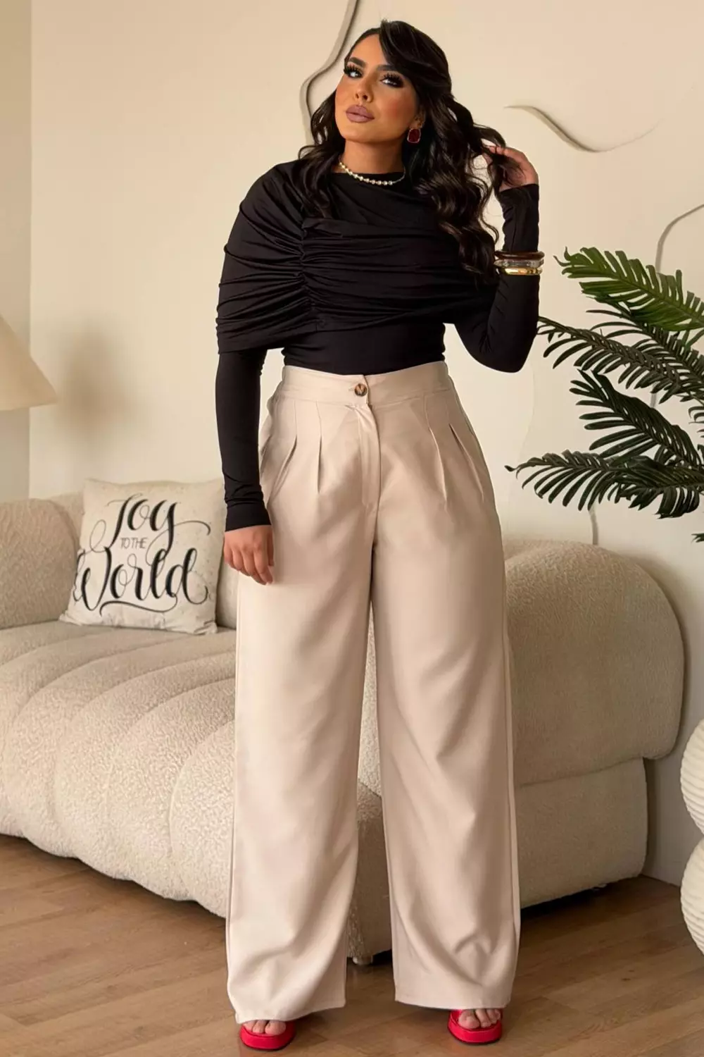 Turkish Rosetta Crepe High-Waist Wide-Leg Trousers with Pleats 12