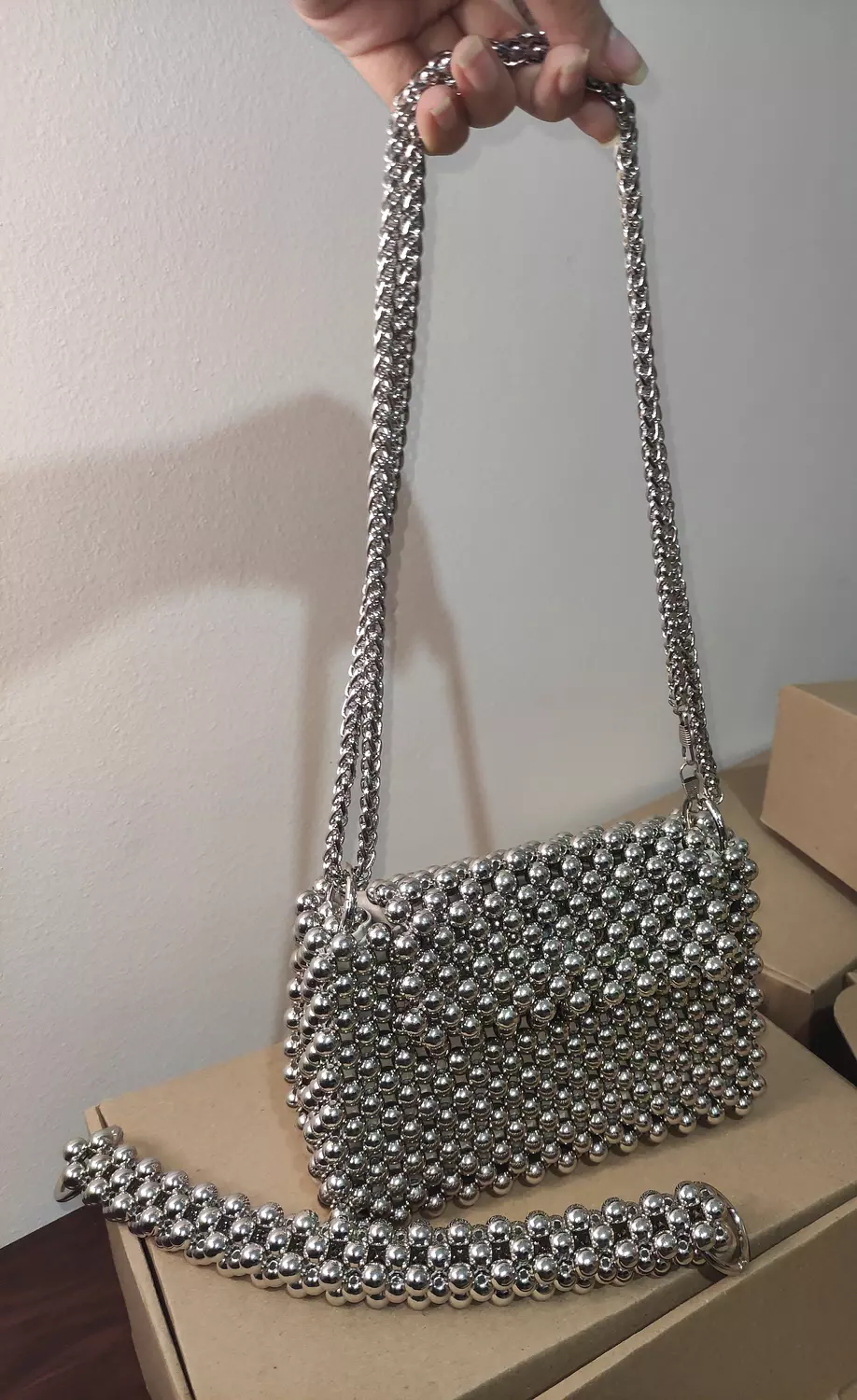 Silver beaded bag  1