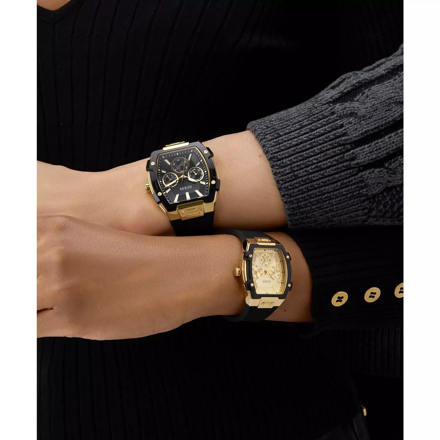 GUESS Mens Black Gold Tone Multi-function Watch Black Silicone Strap GW0956G2 6