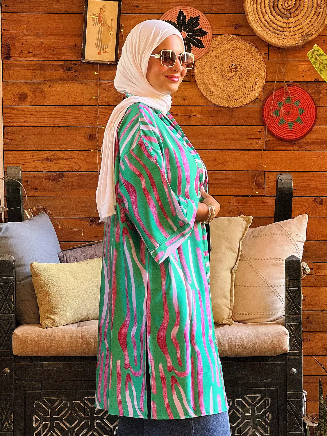 Zibra kimono - Turquoise and fuchsia  hover image