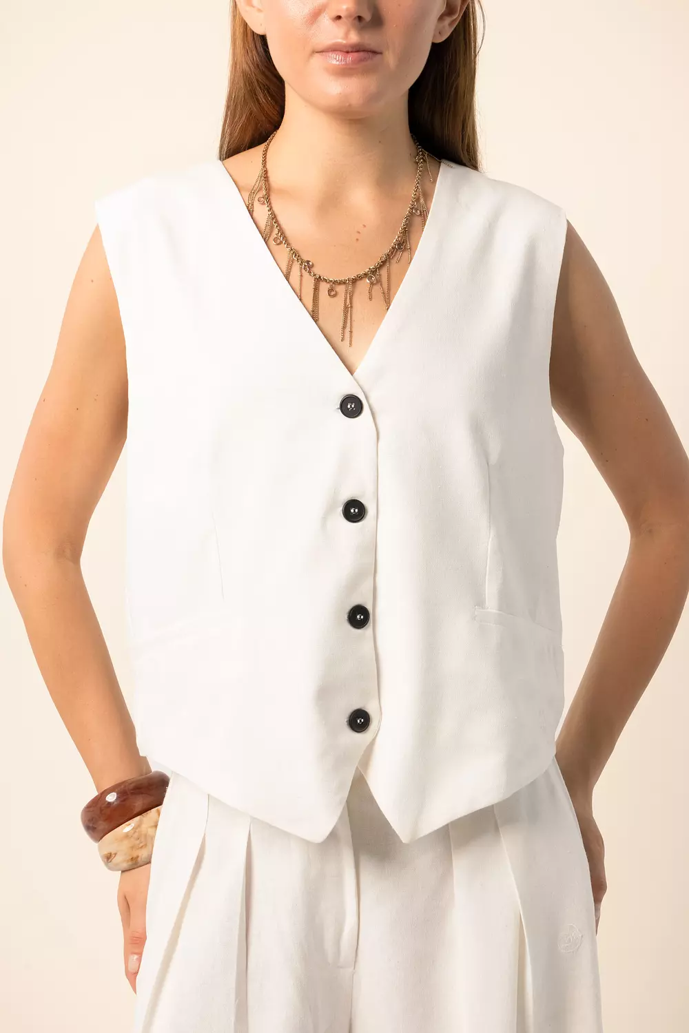 Linen blend oversized vest - off white 3