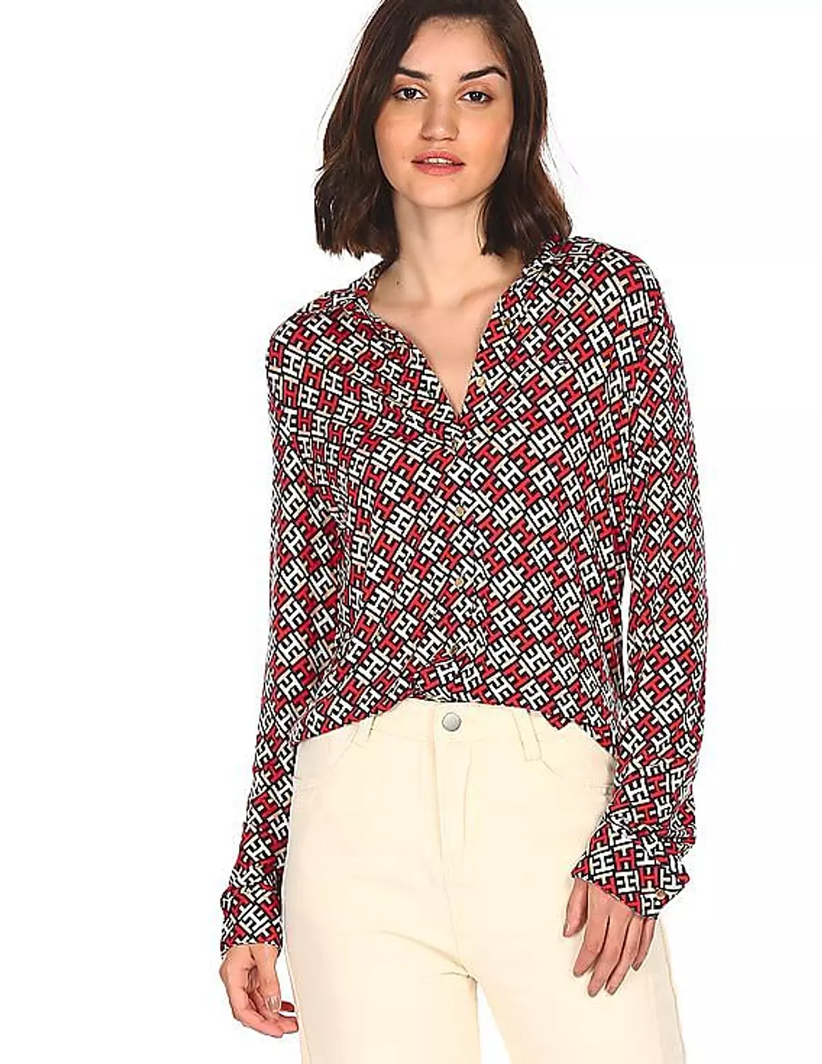Tommy Hilfiger Women’s Geometric Print Blouse – Red/White/Black 3