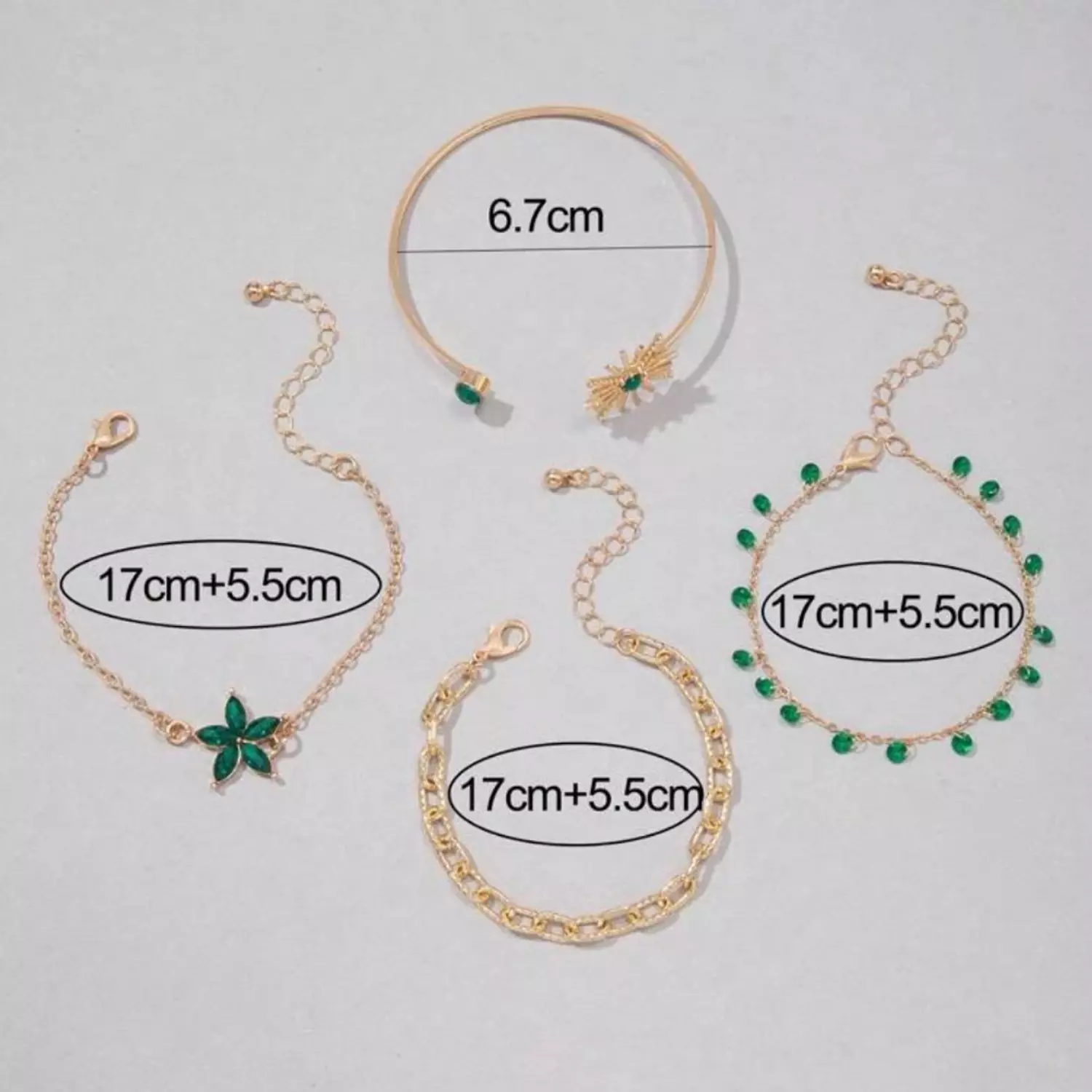 4 Pc Emerald Green Flower Bracelet Set 2