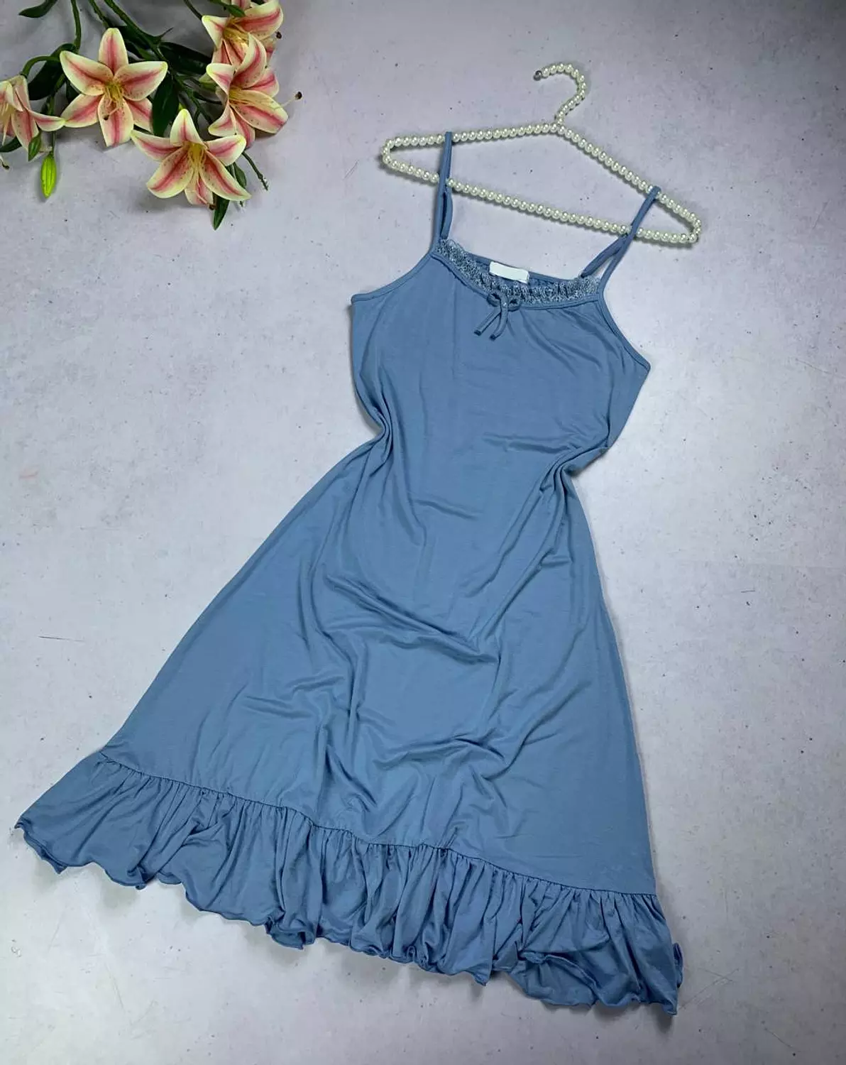 Long viscose jersey lingerie dress with lace turkey material sizesees image