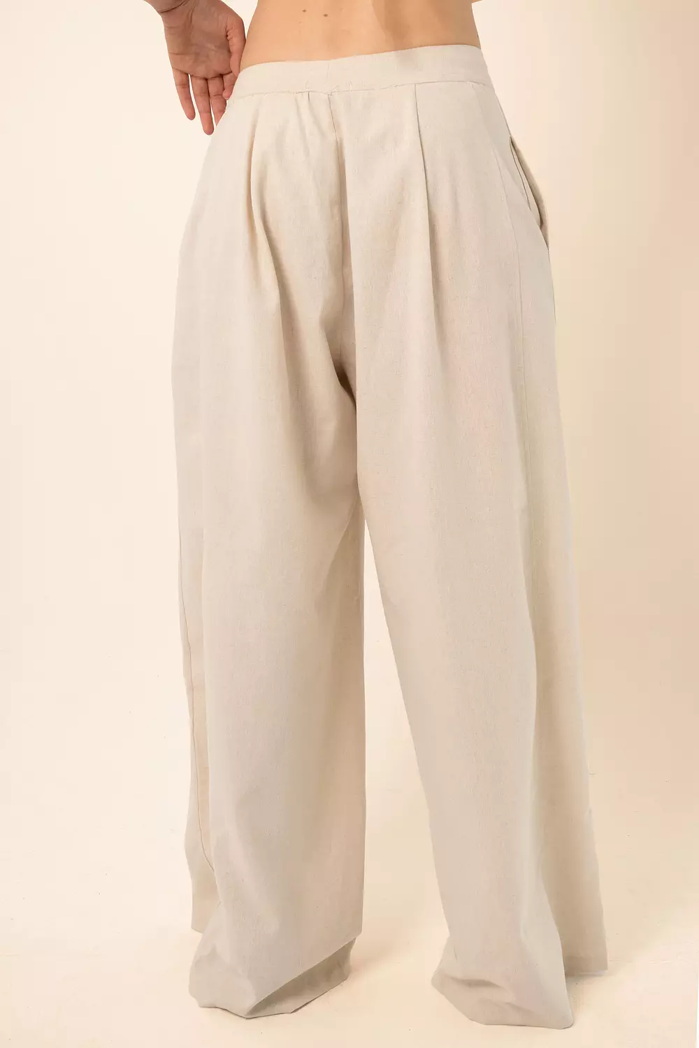 Linen Blend Darted Trousers - beige hover image