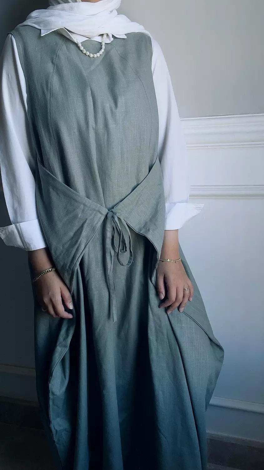 Wrap linen Dress in olive image