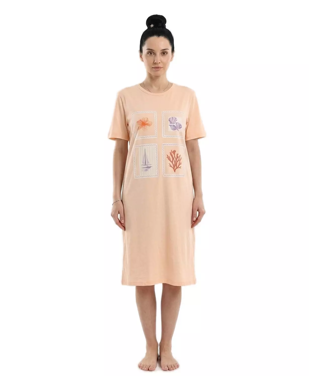 Women Nightgown Printed - 2491- Light Orange image