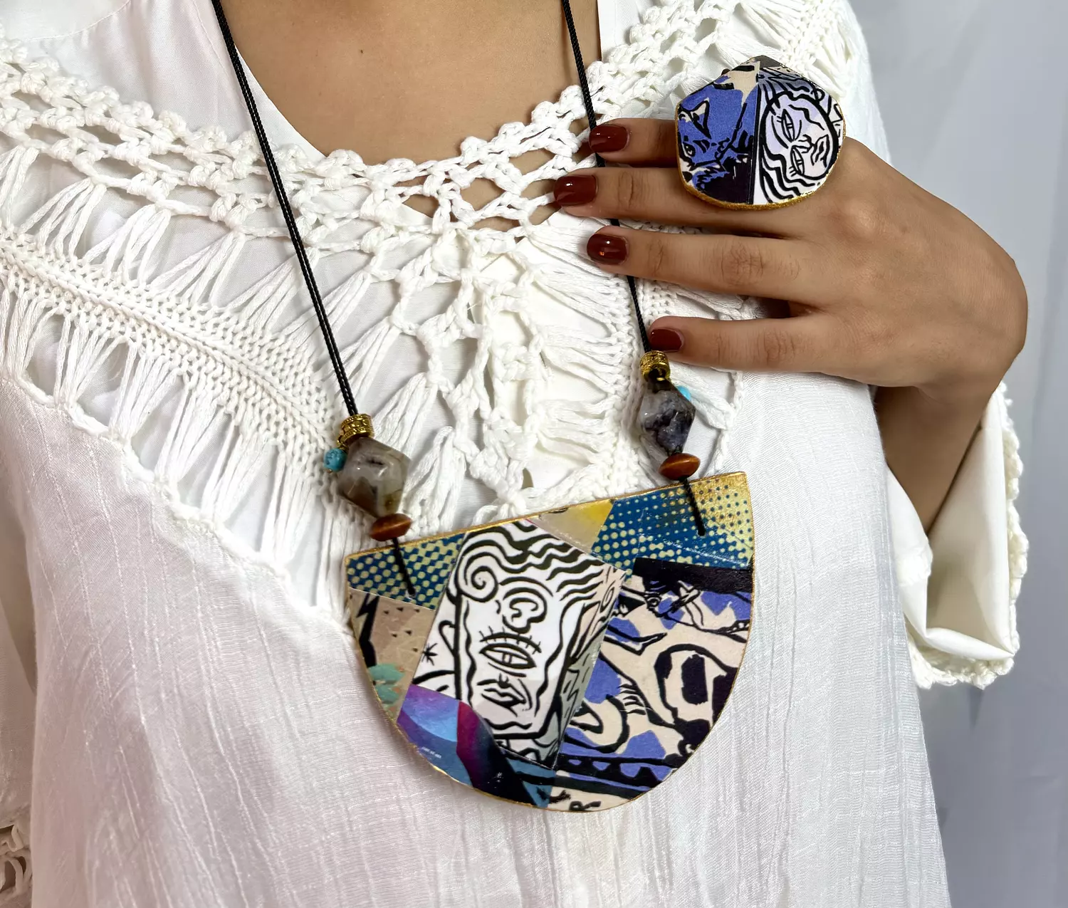 Mixed Media reversible necklace & ring by R.A.jewelry image