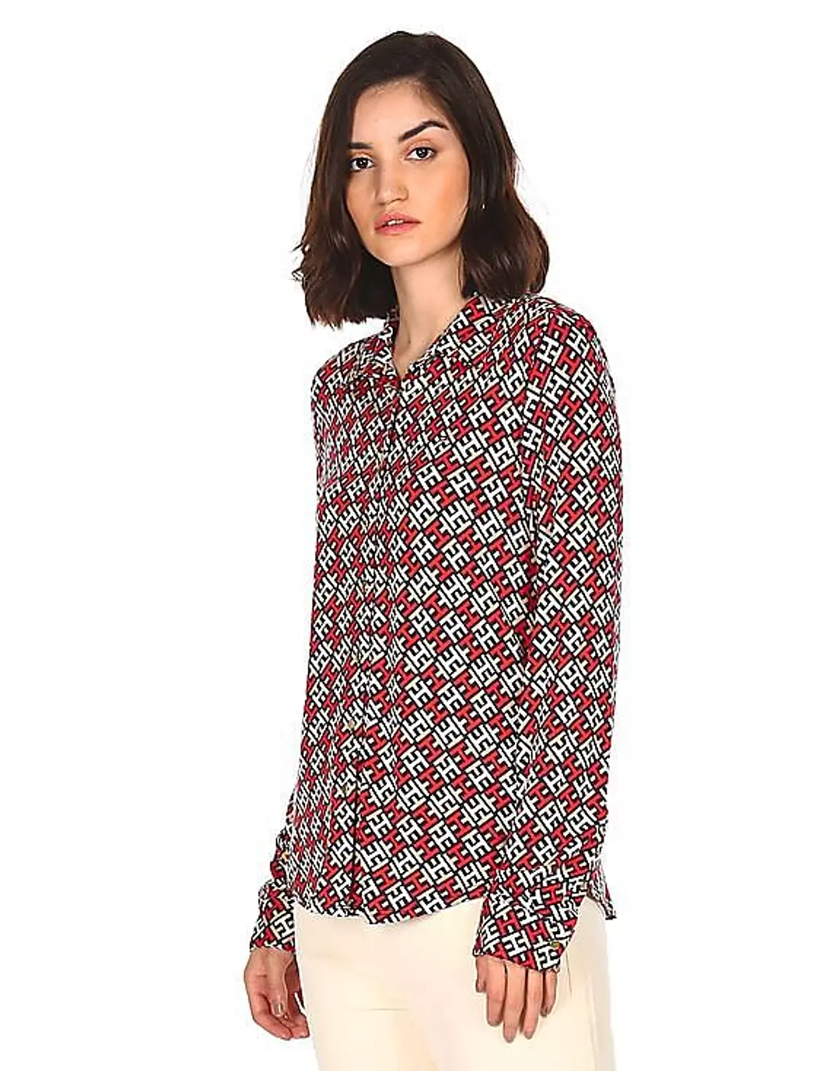 Tommy Hilfiger Women’s Geometric Print Blouse – Red/White/Black image
