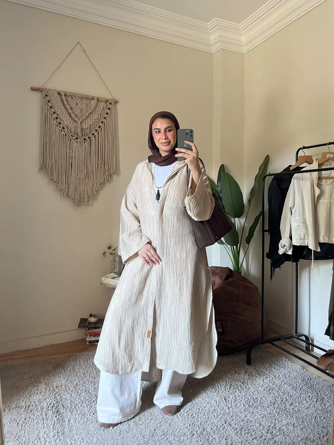 Crinkle Shirt Dress in Beige 2