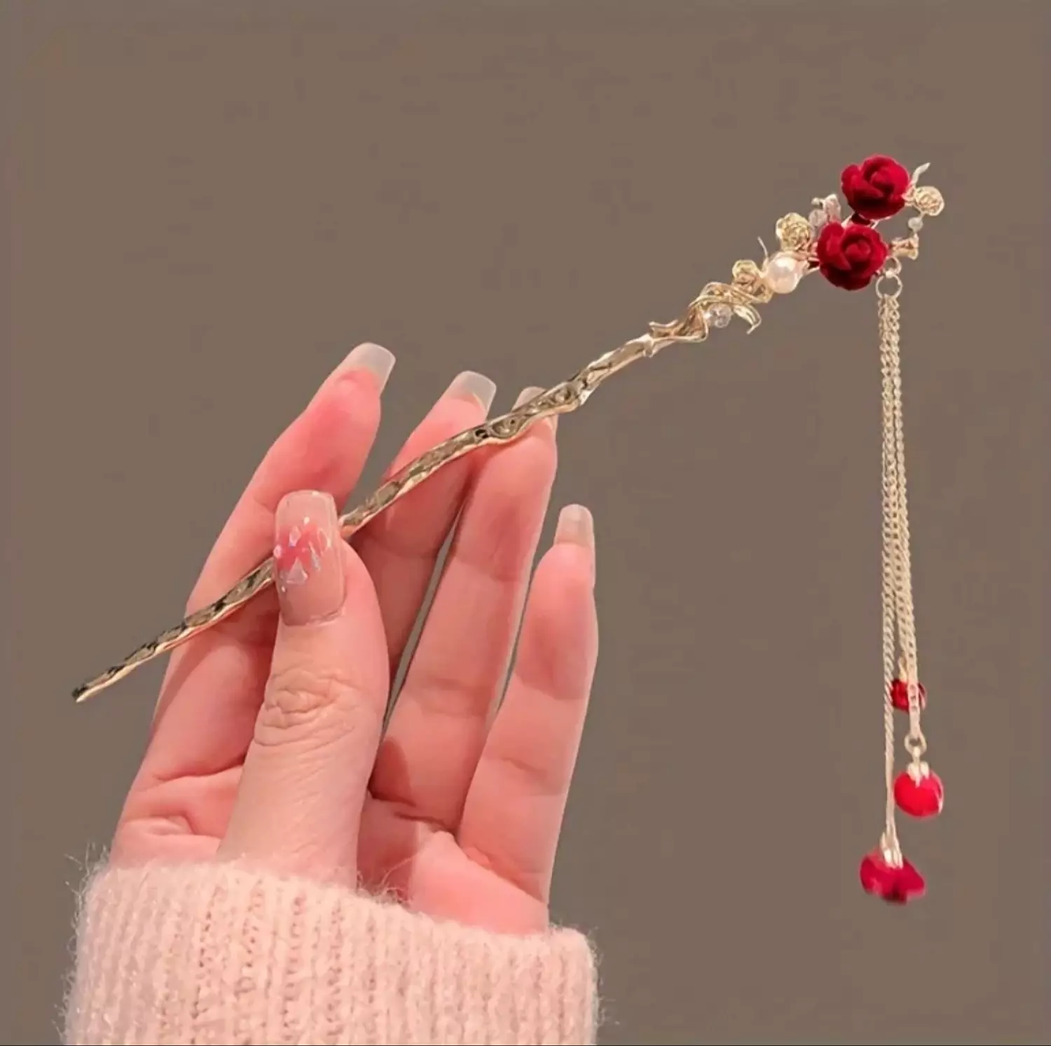 Chinese Red Rose Hairpin image