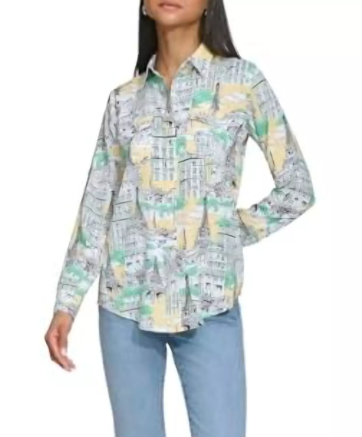 KARL Lagerfeld long-sleeve button-up blouse featuring a modern tailored fit. image