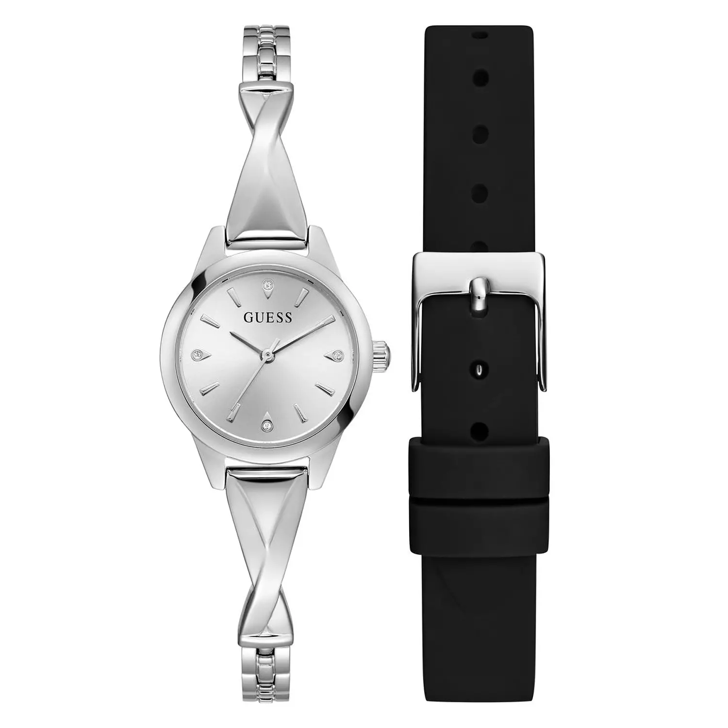 GUESS Ladies Silver Tone Analog Watch Silver Tone Recycled Steel & Genuine Leather Bracelet GW0951L1 image