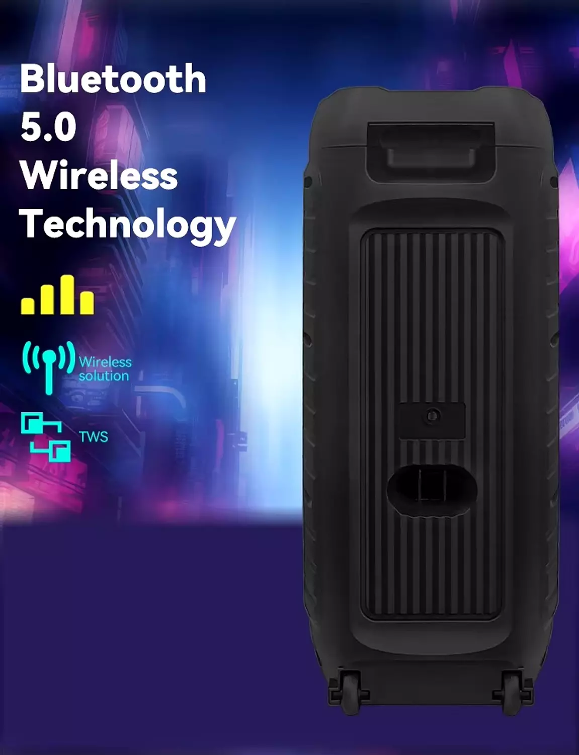 BOX300 Wireless Portable Speaker - 3600mAh Rechargeable Battery - Bluetooth - Dynamic Lighting - Wheels for Easy Transport 9