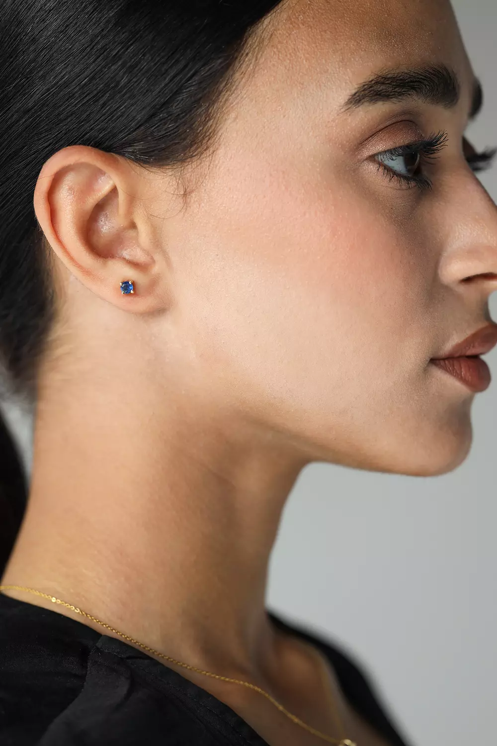 Sapphire minimal 18k gold earring hover image