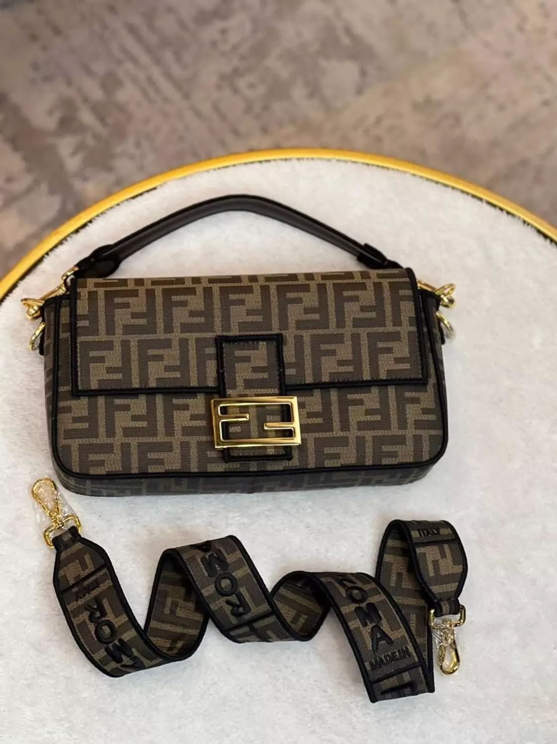 FENDI Baguette Brown FF Jacquard Fabric Bag image