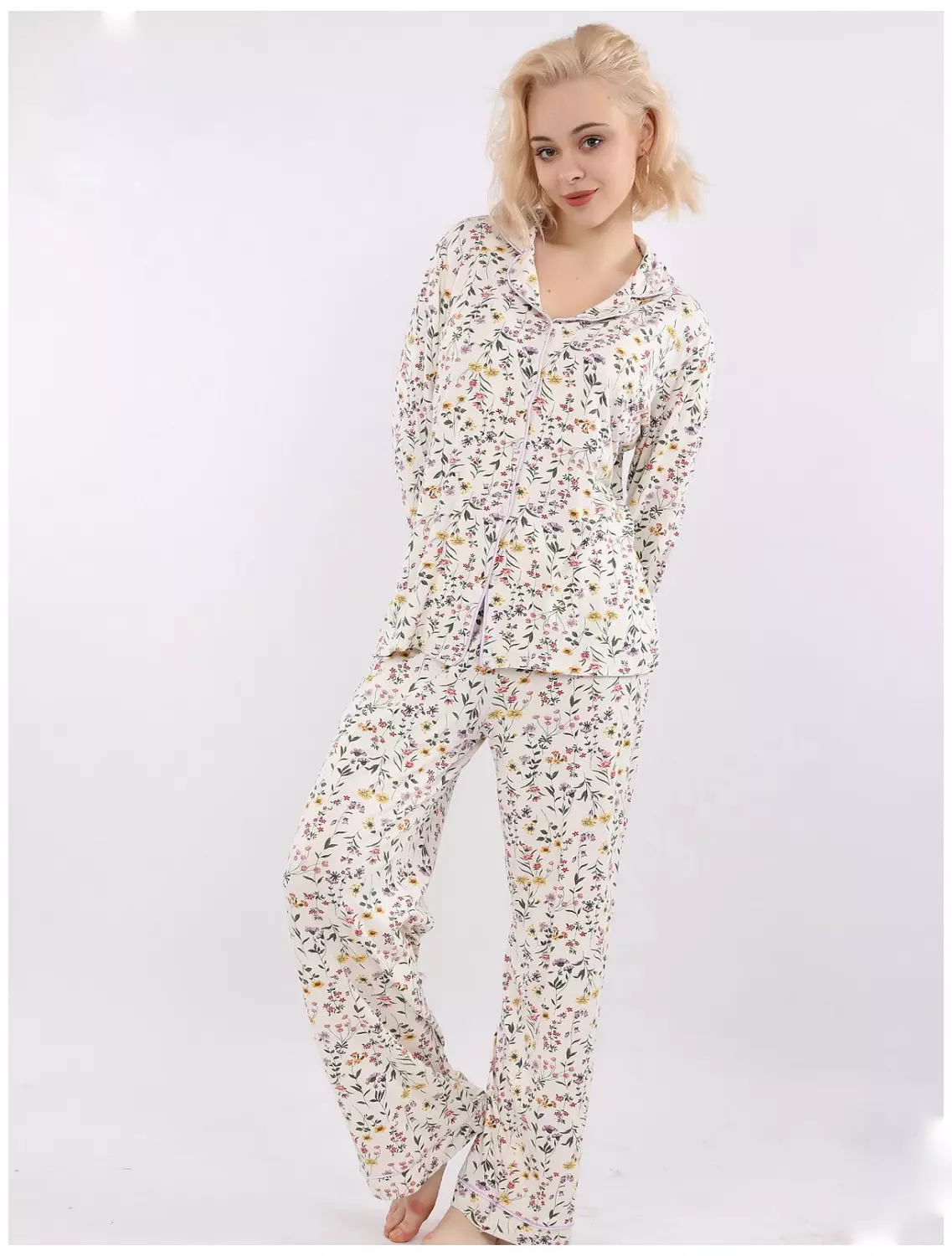 V602 wildflowers Buttoned Pajama Set 1