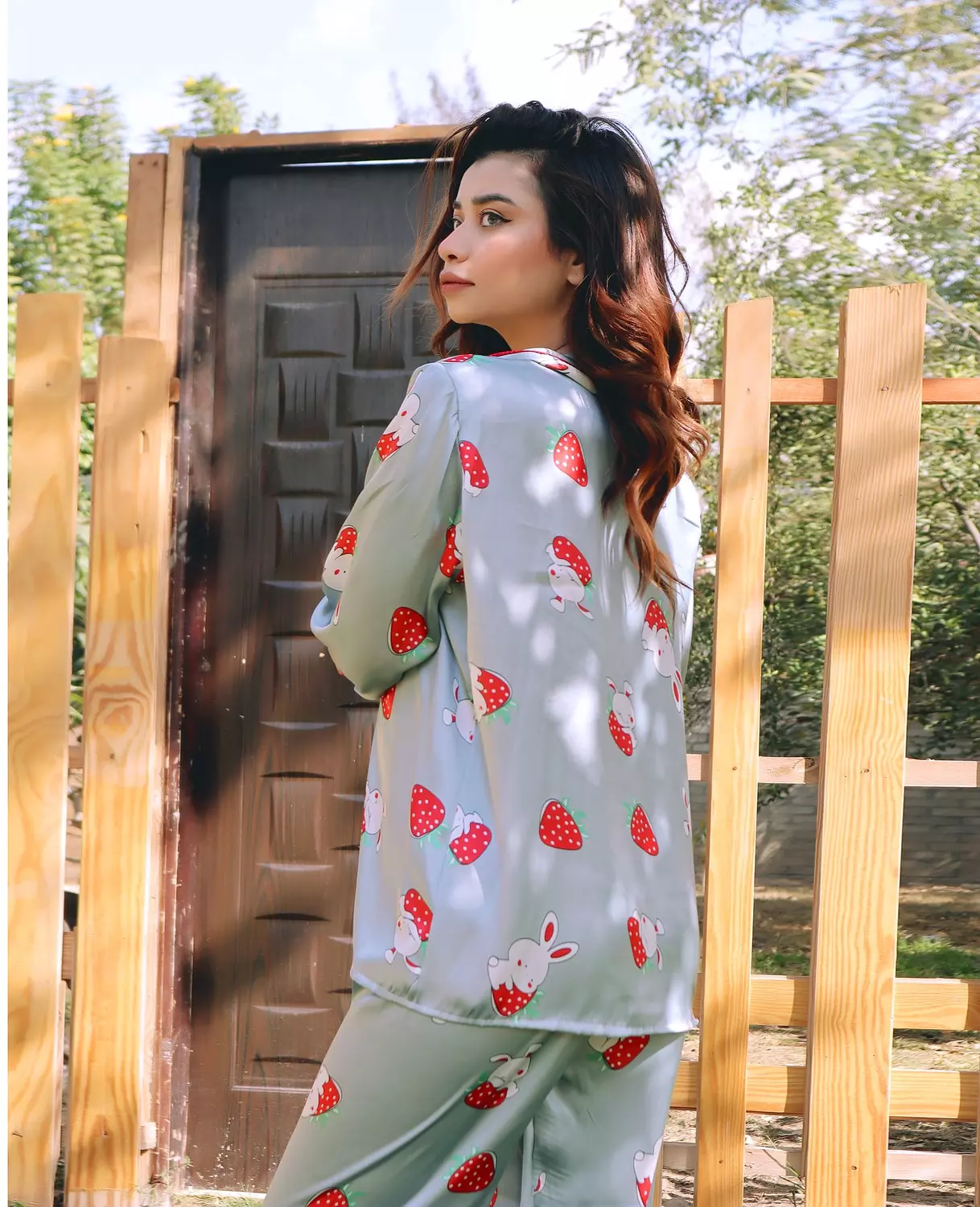Bunny & Strawberry Print Satin Pajama 5
