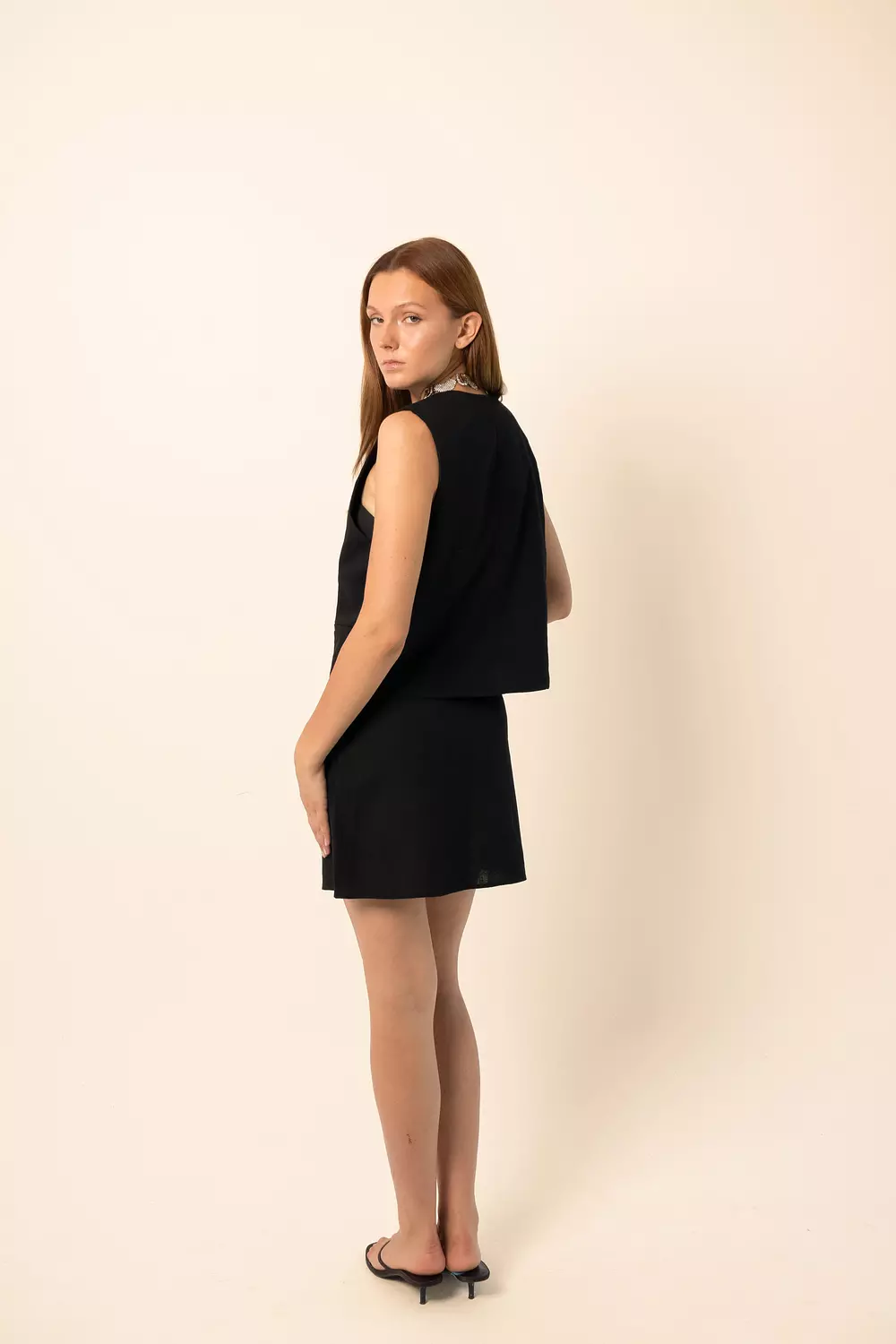 Linen Blend Mini Skirt - Black 3