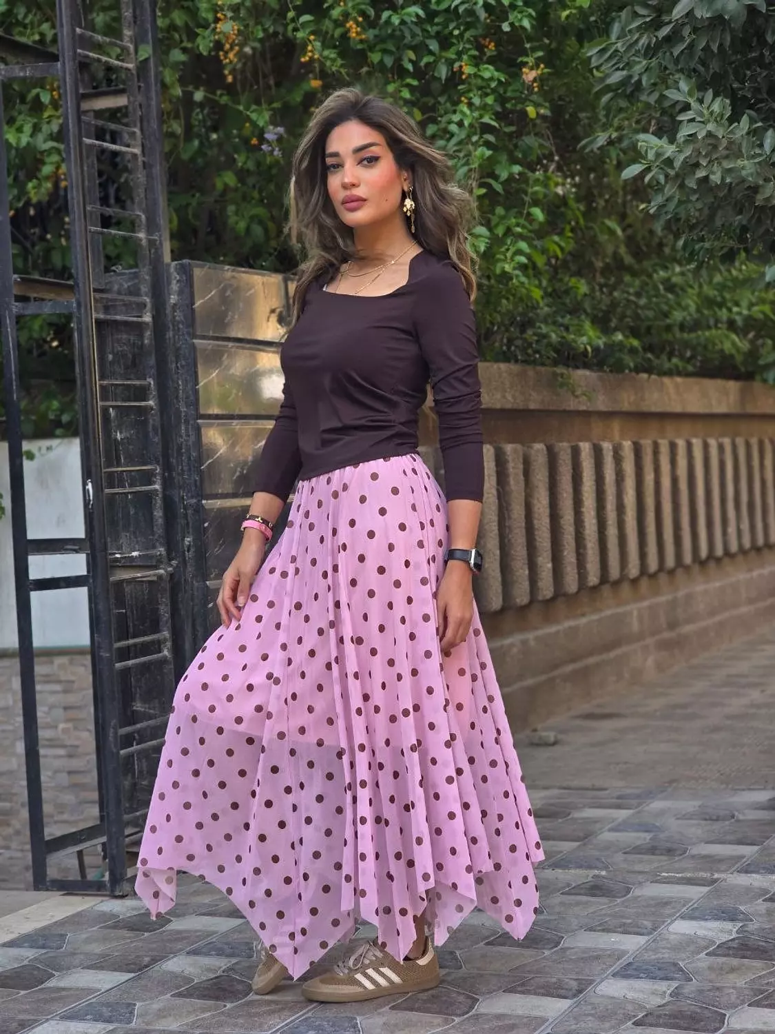 Pink polka dot skirt hover image